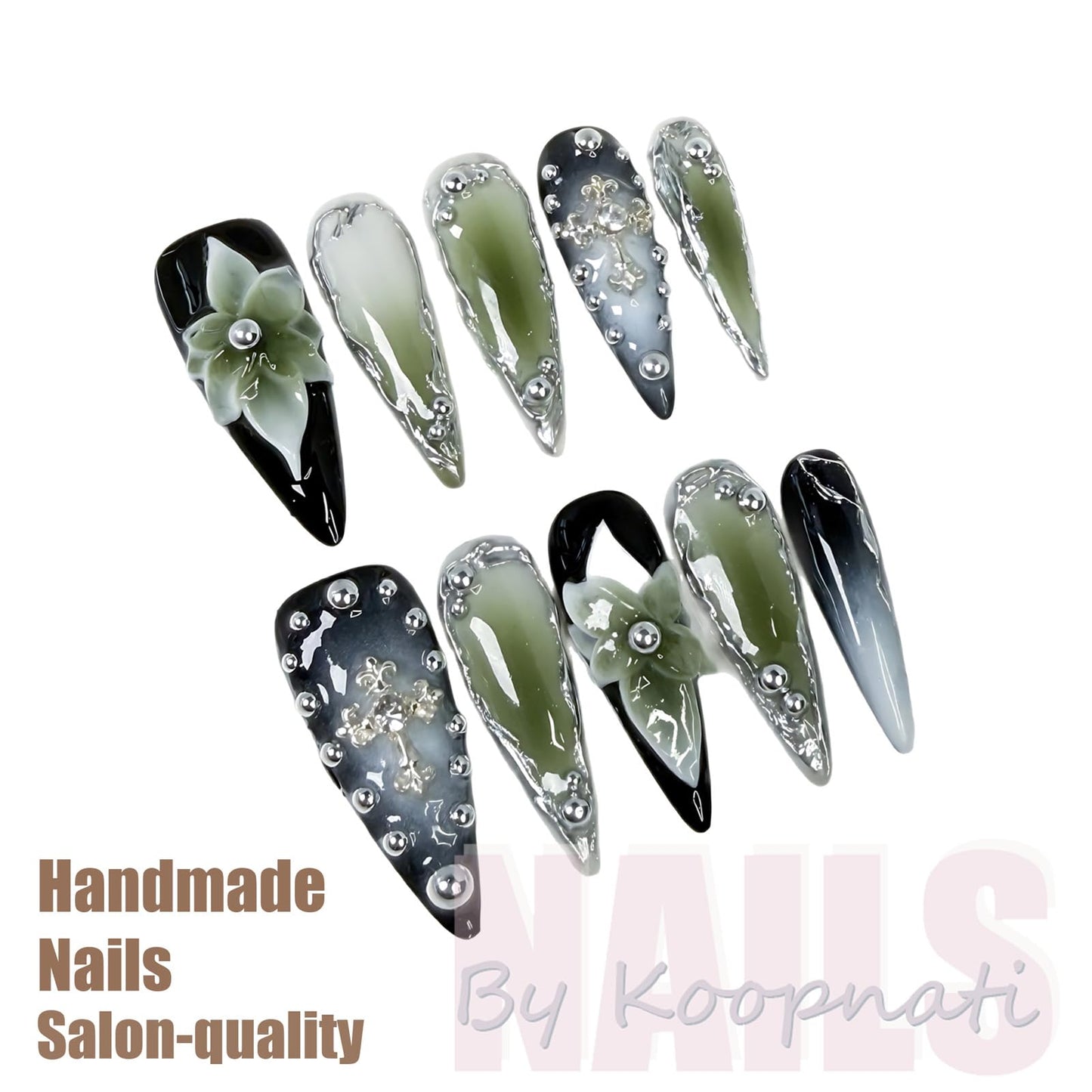 Handmade 3D Nail Art Press Ons Homemade Press On Nails French Tip With 3D Pink Flower Design Fake Nail For Women M