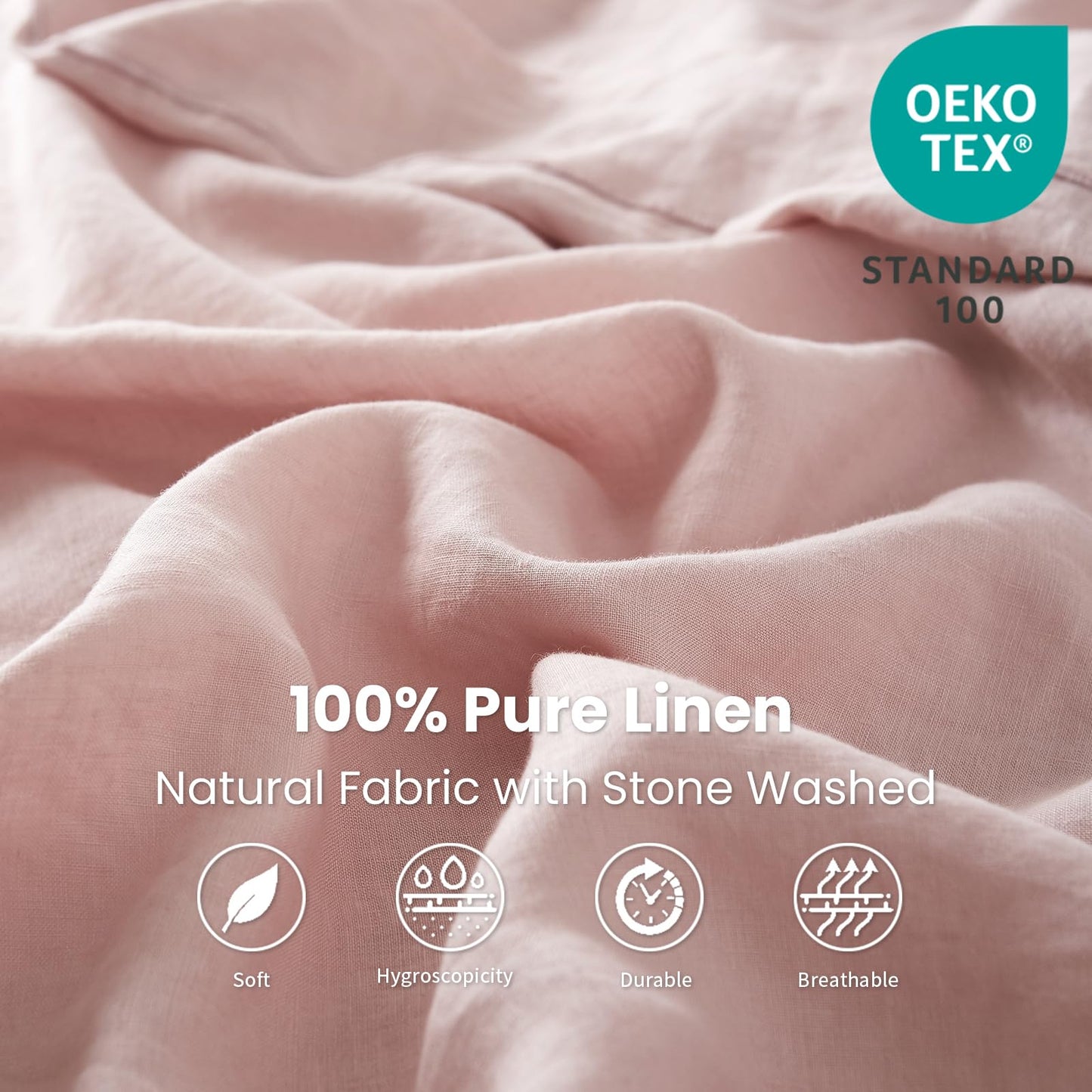 King Linens 100% Linen Fitted Sheet Stone Washed Solid Color - (1 Piece) 14 inch Deep Pocket Mattress Cover Soft Natural Breathable Farmhouse - Pink, Twin Size