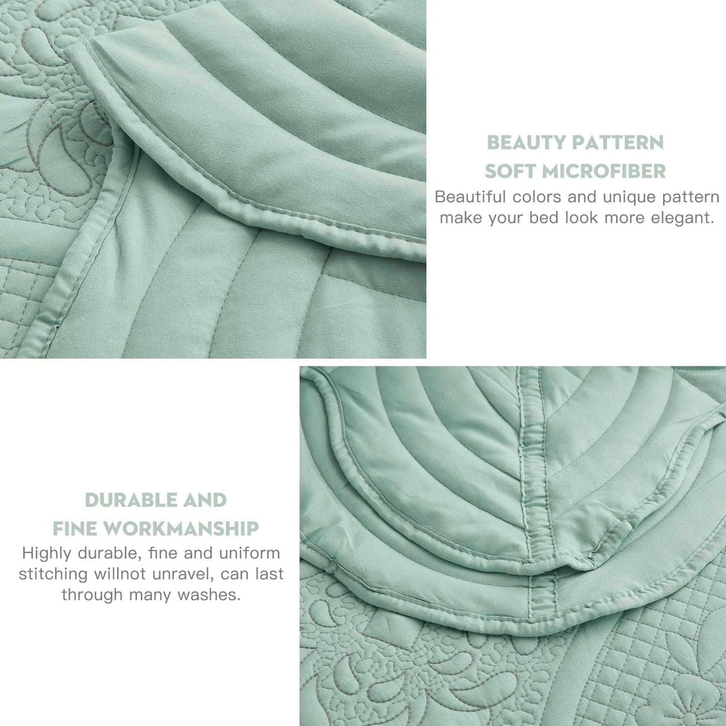 DaisyHuang Oversized Bedspread - King Size Bedding Cover - Modern & Contemporary Coverlet Set, Real Stitching, Reversible, Lightweight, 5 Piece, Seaglass