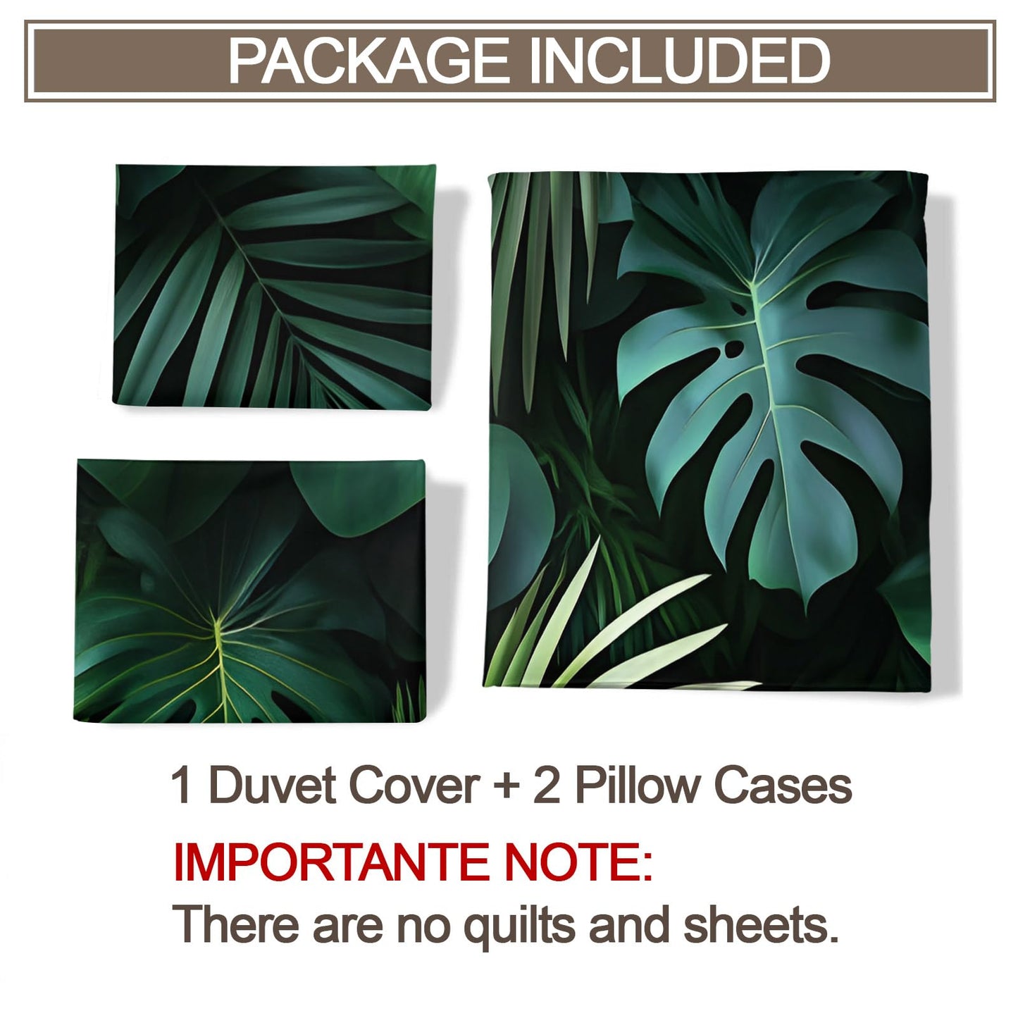 GKPLY Tropical Palm Leaves Comforters Queen Size, Jungle Monstera Bedding Duvet Cover, Exotic Greenery Artwork Duvet Cover with 2 Pillowcases, 3 Pieces, Reversible Dark Botanical Bedding with Zipper