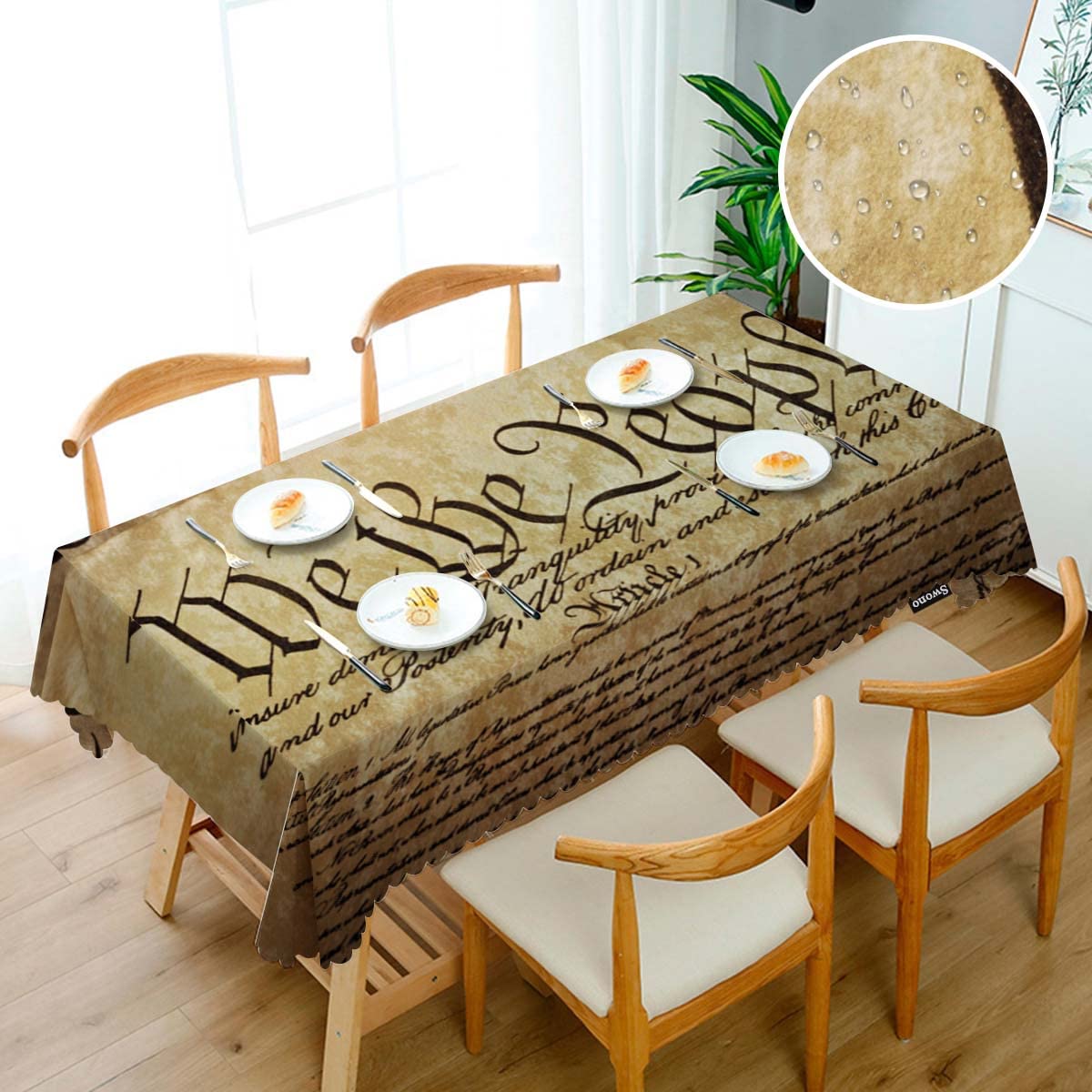 Swono Constitution Rectangular Tablecloth Retro United States Constitution We The People Washable Table Cloth Kitchen Dining Room Table Cover for Party Dinner 50x72 Inch Tablecloths