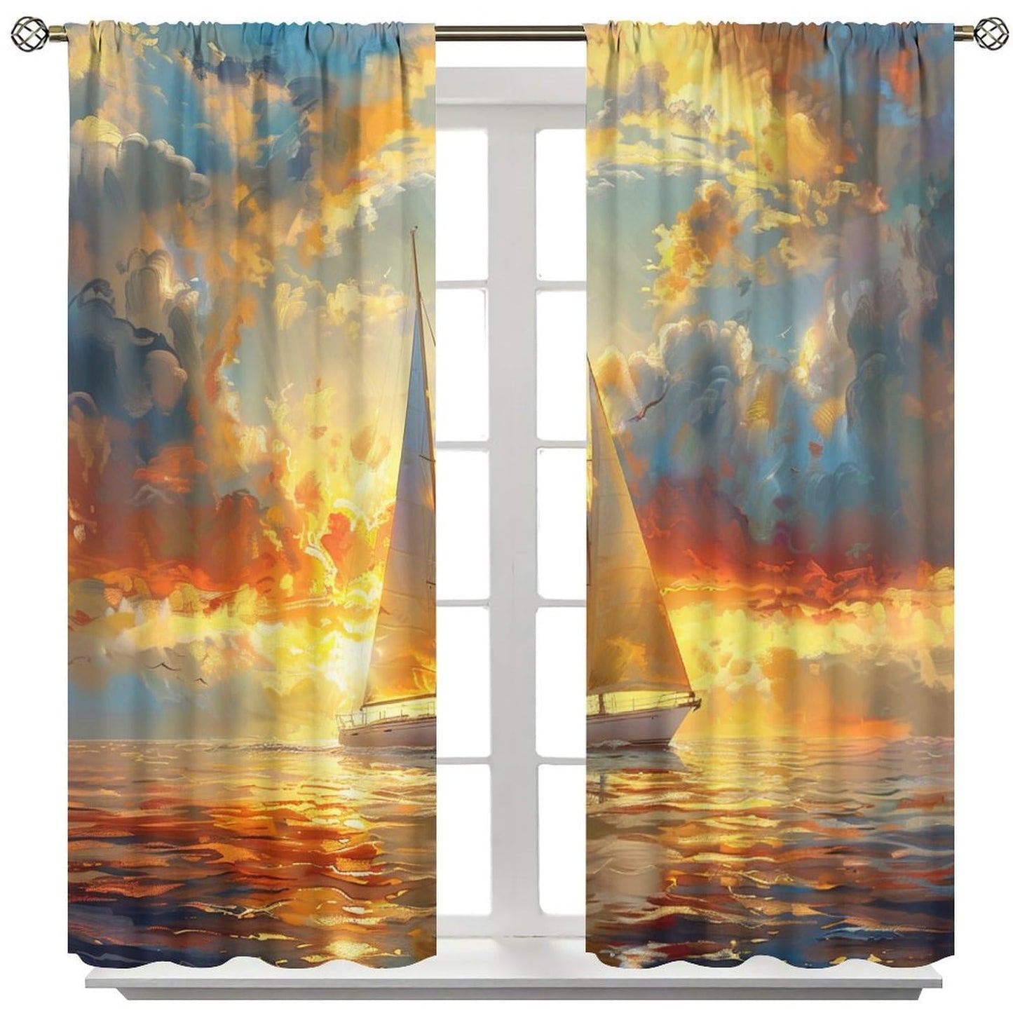 TOWINSFB Nautical Sailboat Sunset Blackout Curtains for Living Room Bedroom, Classic Sky Cloud Coastal Ocean Window Curtains Rod Pocket Thermal Insulated Window Drapes, 2 Panels, Each 21W x 45L
