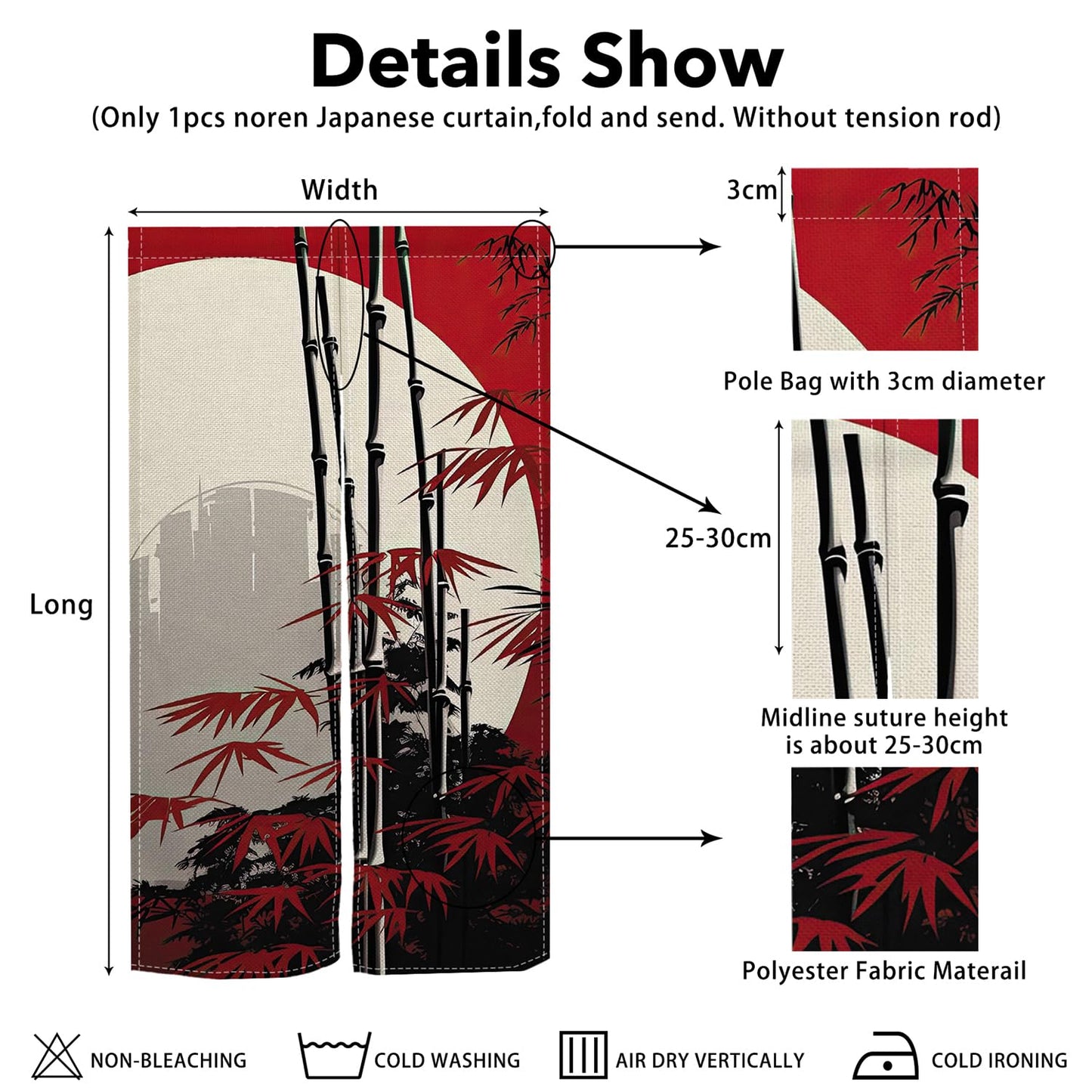 Leowefowa Traditional Japanese Noren Curtain Doorway Long Style Door Tapestry Window Treatment Japanese Kitchen Door Curtains Red Blossom Printed Panel Hanging Room Divider Home Decor, 33.5"x 70.9"