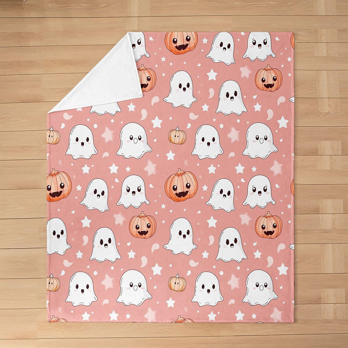 Feelyou Ghost Fleece Throw Blanket Halloween Themed Flannel Blanket Plush Fuzzy Trick or Treat for Bed Couch Chair Living Room Soft Pink 40"x50" Spooky Pumpkin Bedroom Decor