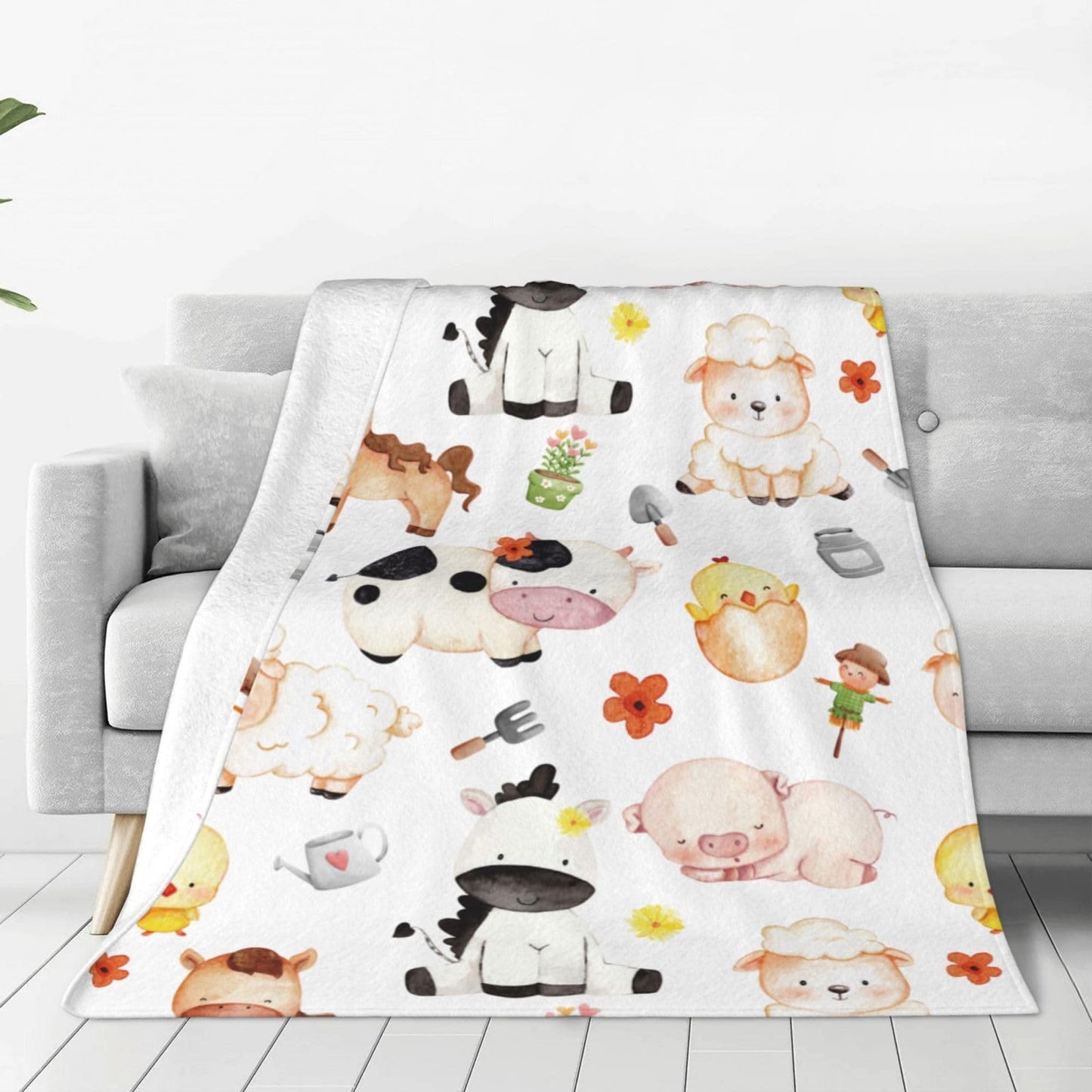 Farm Animal Throw Blanket Cozy Fluffy Plush Blanket Soft Flannel Throw Blanket for Kids Men Women Gift Sofa Bed Couch 50"x40" Christmas