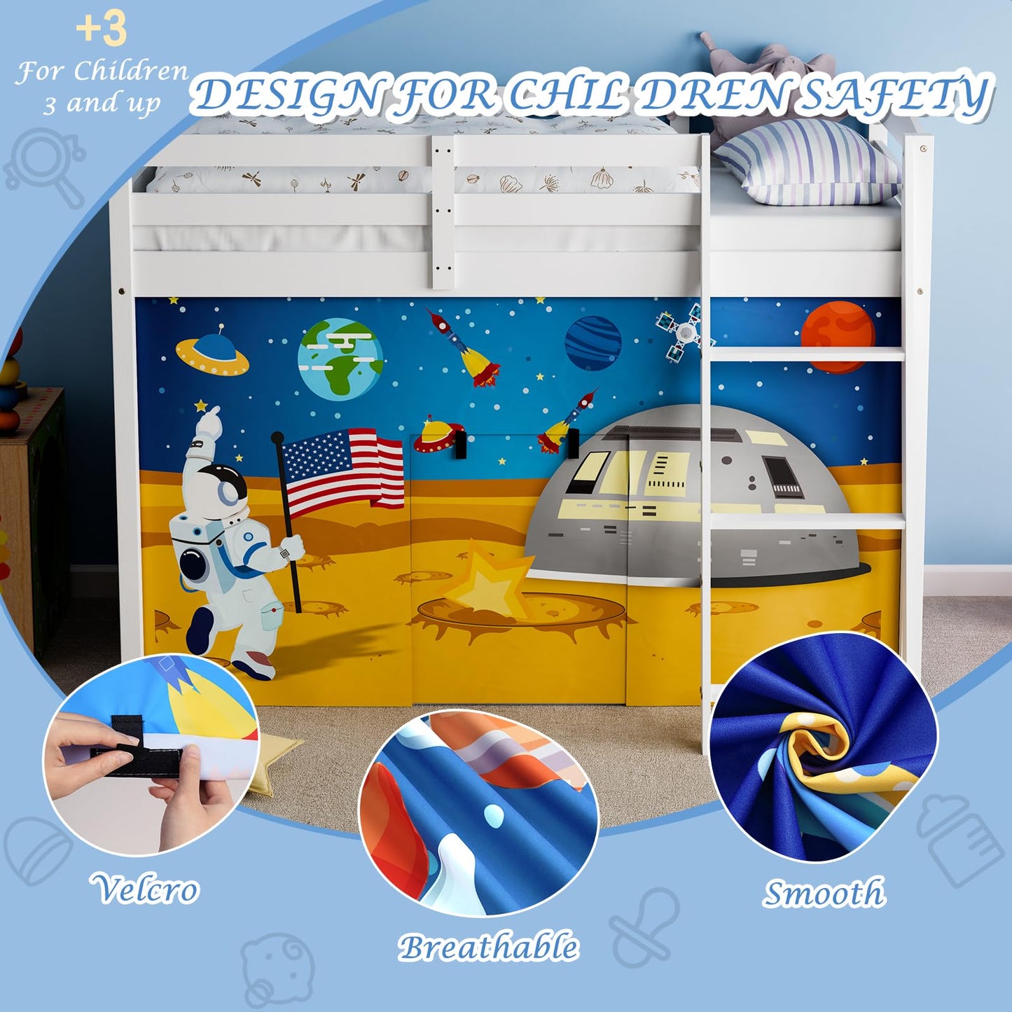YRDKB Astronaut Bunk Bed - Curtains Premium and Customizable Cartoon Loft Bed Curtains for Children to Enhance The Imaginative Creation Bedroom Curtains(3PCS,Twins)