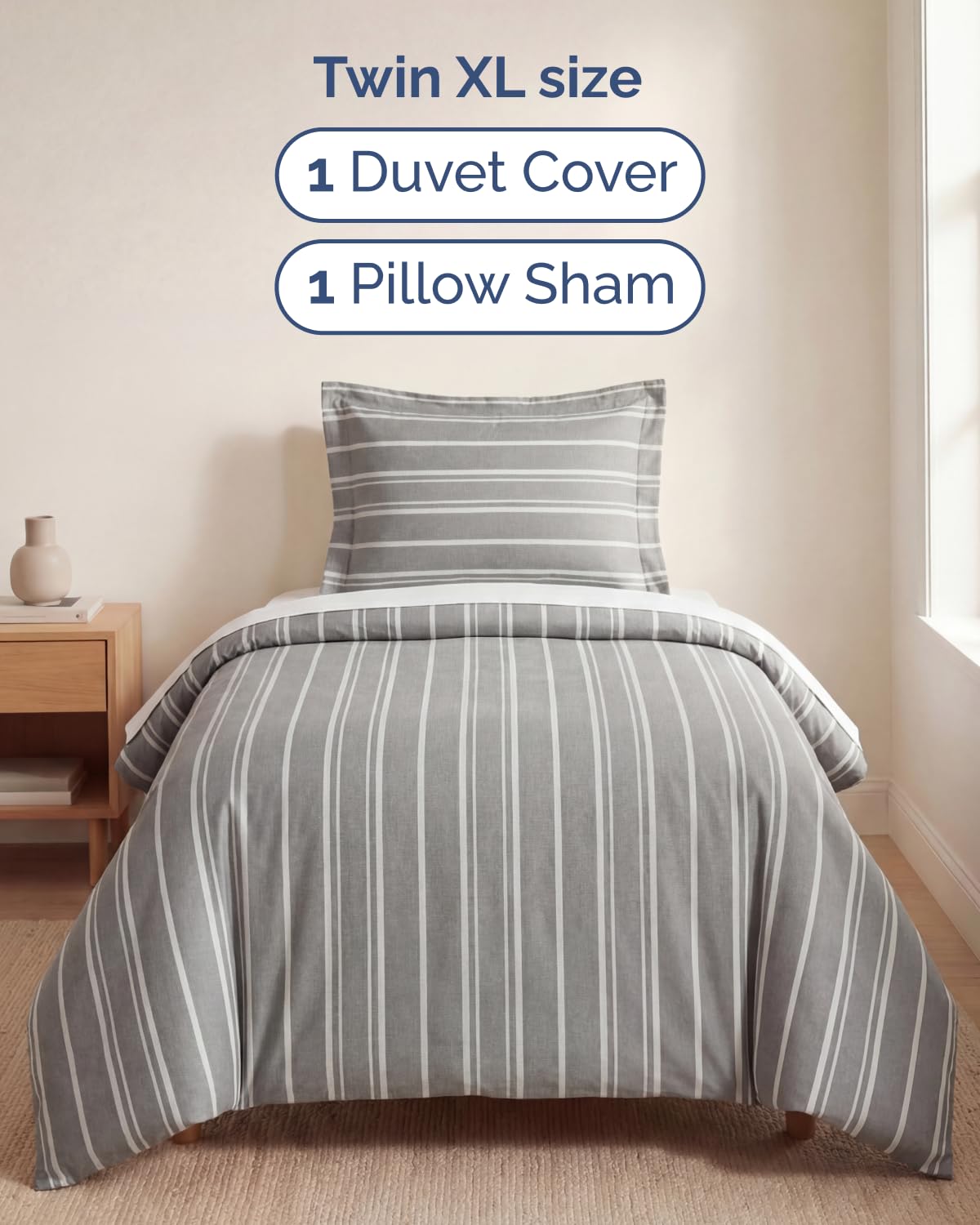 Duvet Cover Queen Size Set - Extra Soft Queen Duvet Cover 90" x 90" with 2 Pillow Shams for Women, Men, Kids & Teens - Hotel Luxury w/Zipper Closures & Ties - Comfy, Cozy & Breathable (Beige Stripes)