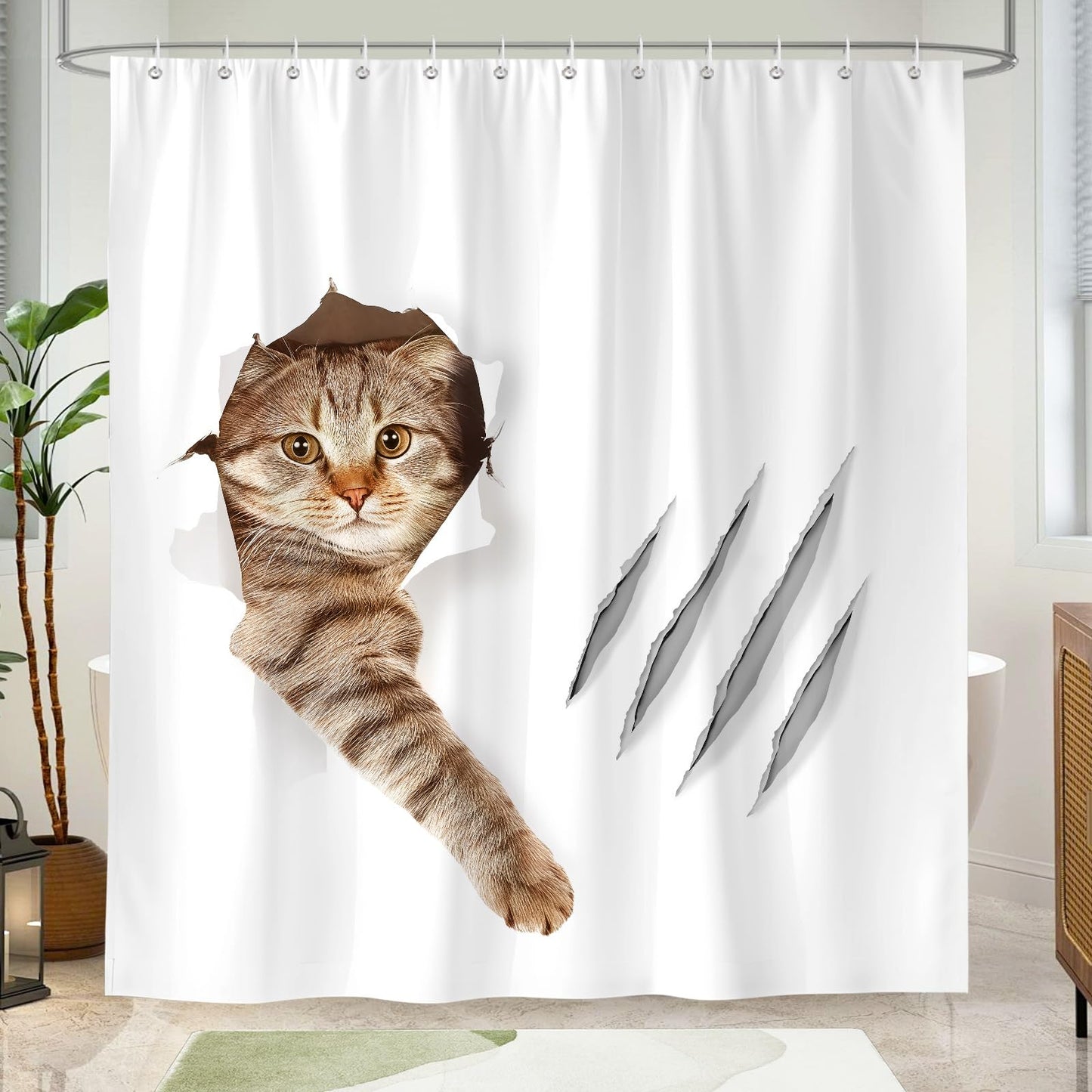 Hopomoon Funny Cat Shower Curtains 72 x 72 inch,Bathing Cat Waterproof Polyester Fabric Bathroom Curtain with 12 Hooks