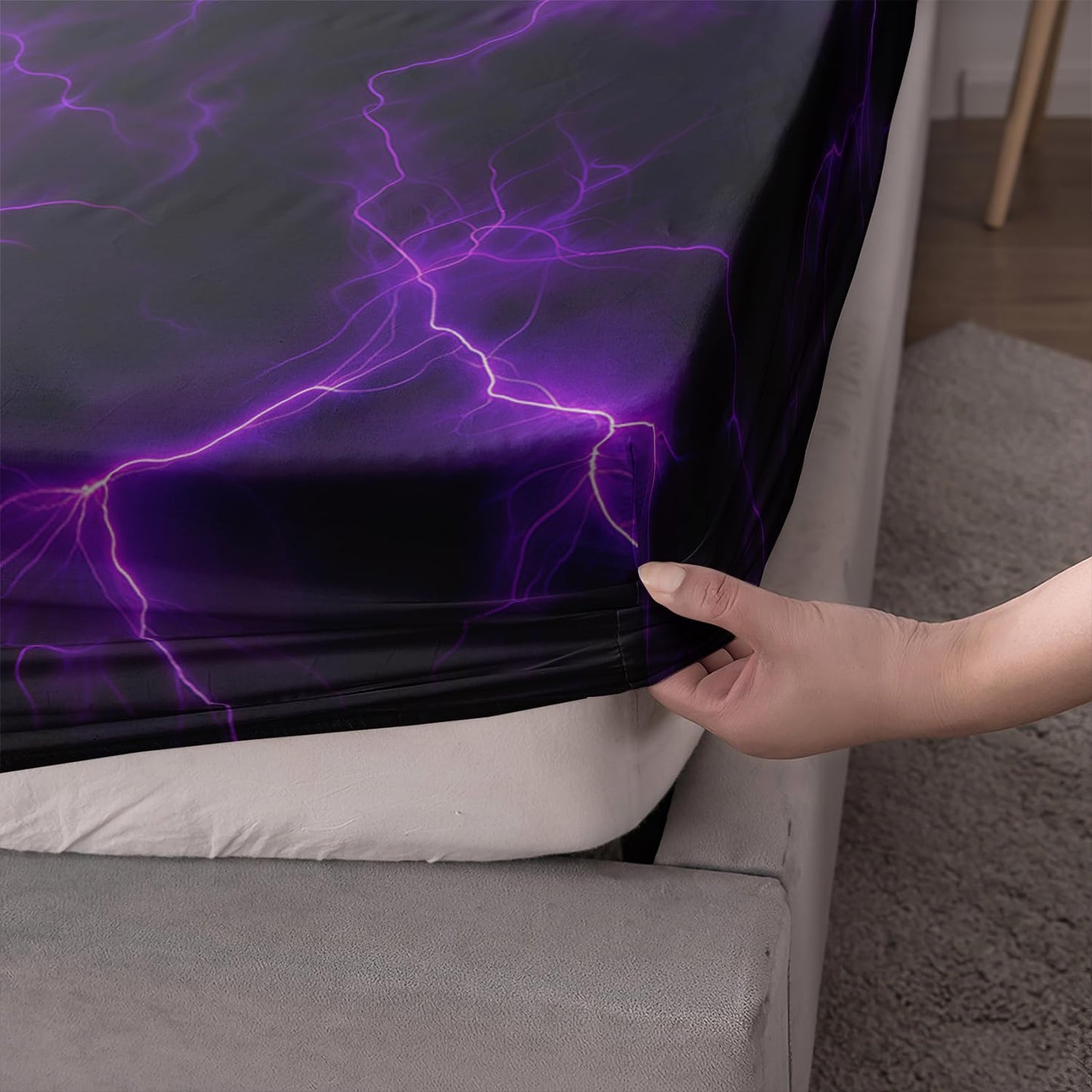 HOSIMA Lightning Fitted Sheet Twin Size, Abstract Neon Game Bedding Set for Boys & Girls, 1 Fitted Sheet + 2 Pillowcases