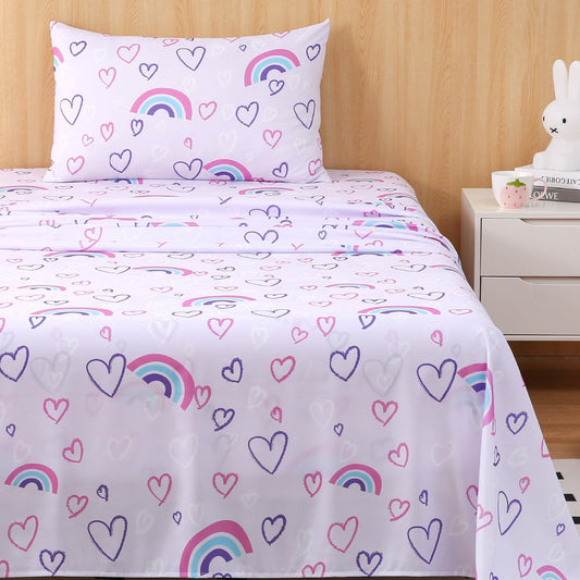 Swiftify Twin Sheet Set Kids, Rainbow Hearts Purple Sheets, 3-Piece Bed Sheet Set for Boys & Girls, Soft Brushed Microfiber Bedding, Deep Pocket, Wrinkle & Fade Resistant