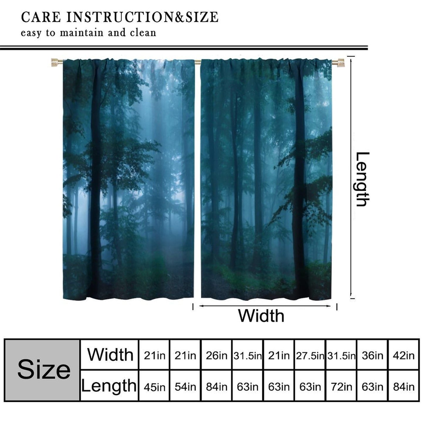 DDCBNS Misty Forest Curtains,Magical Woodland Nature Landscape Window Treatments for Bedroom Living Room Dreamland Scenery Décor Drapes 2 Panels Set,Total Size 42 x 45 Inch