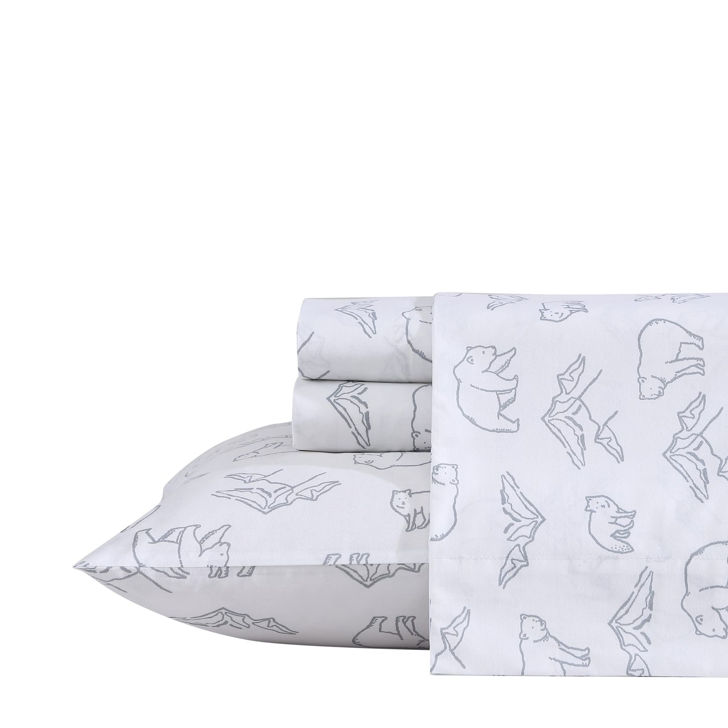 Eddie Bauer- Twin Sheet Set, Cotton Percale Bed Sheets, Crisp & Cool, Lightweight & Breathable, Dorm Essentials (Smokey Bear Camp Grey, Twin)