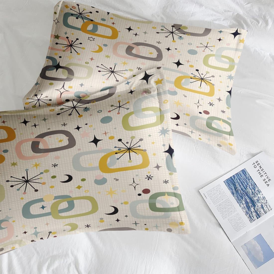 Nesphy Retro Mid Century King Comforter Set, Atomic Starburst Modern Bedding Set 3 Piece, All Season Soft Children Adults Bedroom Bed Decoration Comforter and 2 Pillow Shams