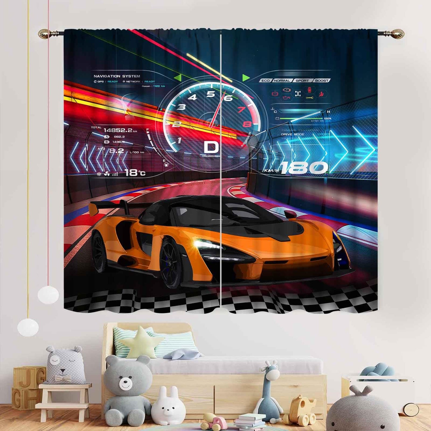 Kids Boys Race Car Curtains, Extreme Sports Car Raing Theme Cool Game Blackout Window Drapes Treatments for Teens Men Bedroom Living Room Nursery Playroom Decor 2 Panels Set, 42"x45" Inch