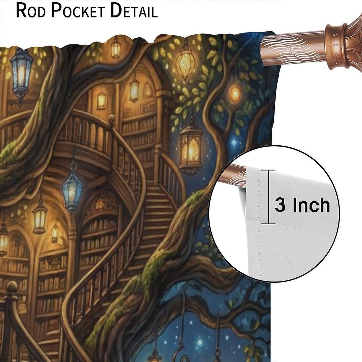 PHTAYOT Fantasy Magical Library Short Curtains,Tree of Life & Magic Bookshelf Decor Window Drapes for Small Windows,2 Panels,42x45 Inch