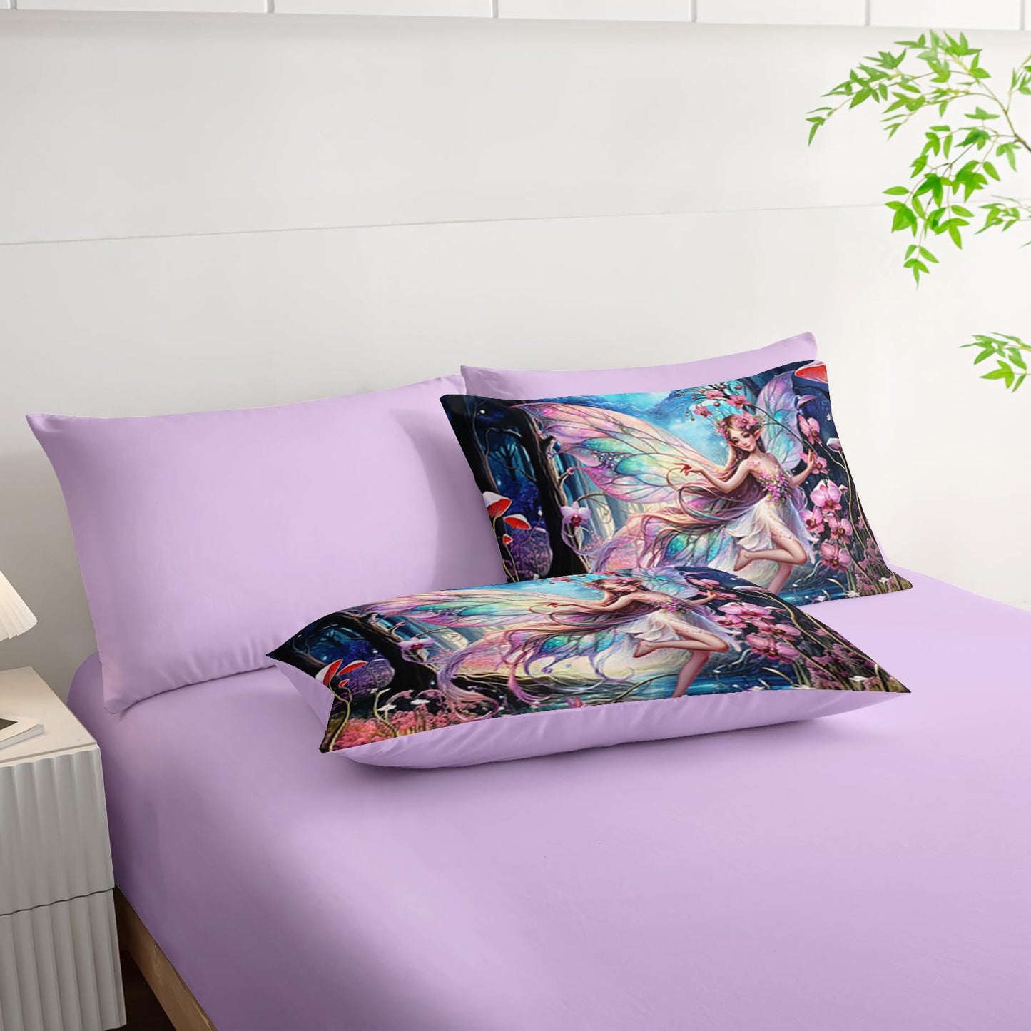 AILONEN Beautiful Butterfly Fairy Comforter Set, Twin Size 7-Piece,Magic Mushroom Bedding Set for Kids,Mysterious Fairy Forest Comforter & Fitted Sheet & Flat Sheet,2 Pillowcases,2 Pillow Shams