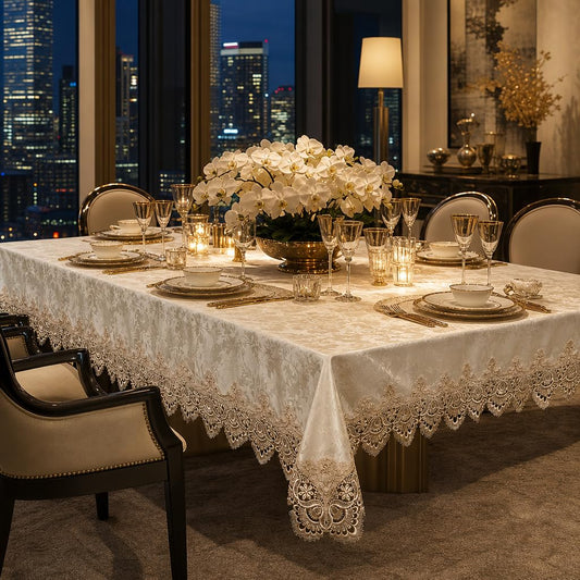 ARTABLE Lace Table Cloth Rectangle Modern Decor Macrame Tablecloth Contemporary Damask Table Linen for Outdoor Farmhouse Rustic Kitchen Party Birthday Picnic (Light Brown, 60 x 140 Inch)