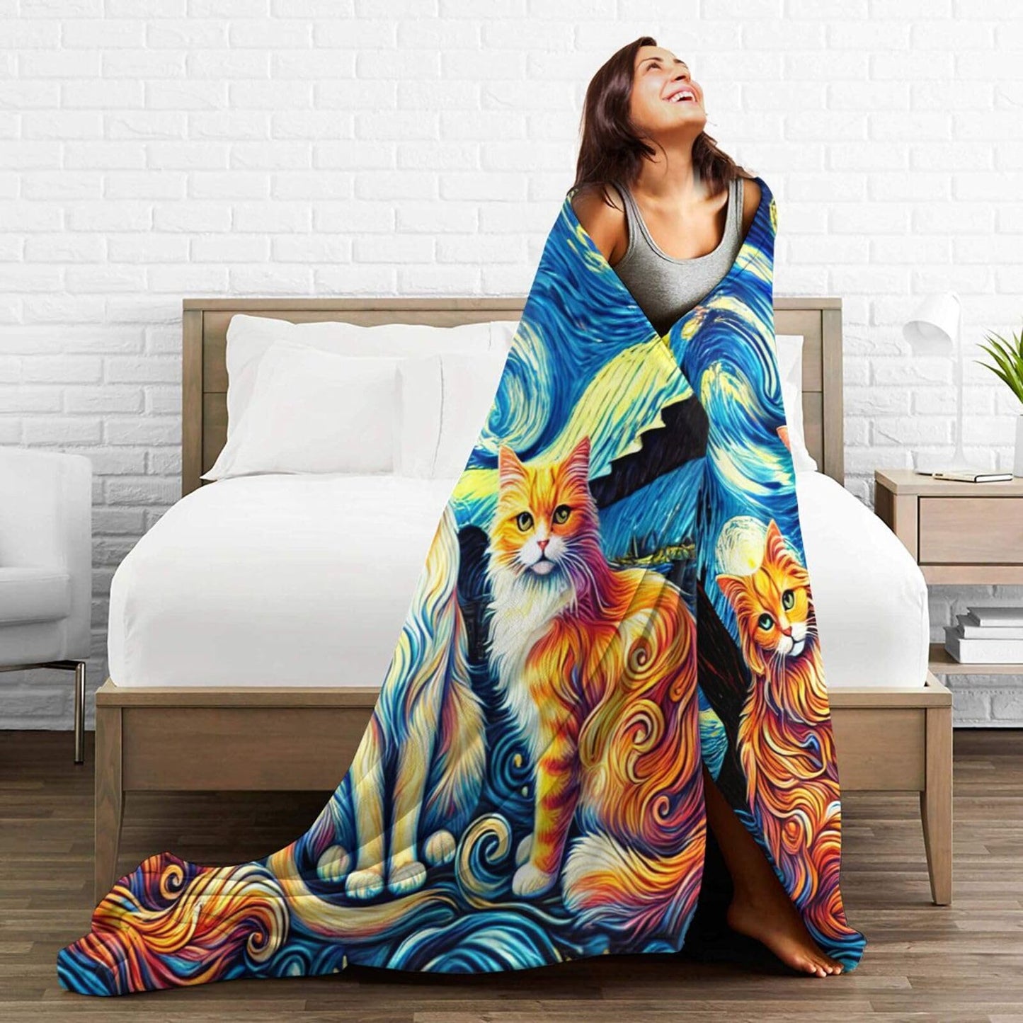 Cat Blanket Starry Night Throw Blanket Soft Warm Cozy Fuzzy Plush Kitten Throw Blanket Gifts for Girls Women Cats Lightweight Fleece Flannel Gift Blankets for Kids Adults 40"X50"