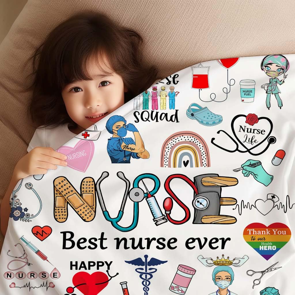 EYENORA Nurse Blanket Nursing Practitioner Gifts Throw Blanket Nursing Student Graduation Nurse Week Day Gifts for Sofa Bed Chair 50"X40"