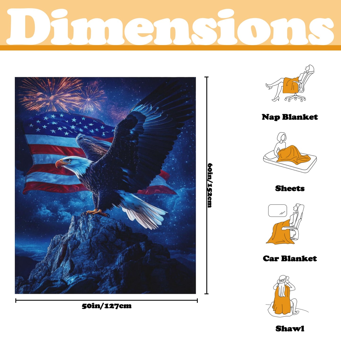 DKODKO American Flag Gifts Blanket - Eagle Throw Blankets, Independence Day Patriotic Decor Lightweight Blankets Easy Clean & Compact for Travel Camping,60''x 50''