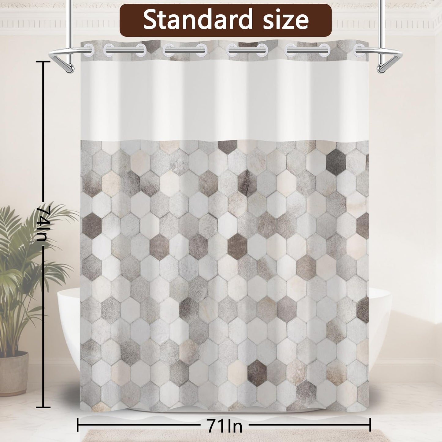 NAEMBCU No Hook Geometric Shower Curtain with Snap in Liner 71x74 Inch