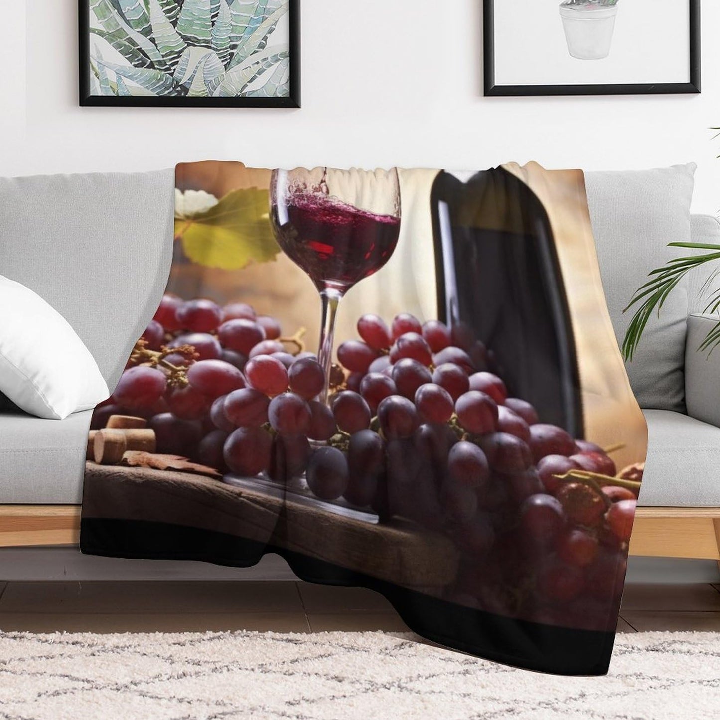 Vuiopuf Grape Wine Print Blanket Lightweight Wrinkle-Resistant for Cozy Lounging, Picnics, Yoga, Decor Gifting