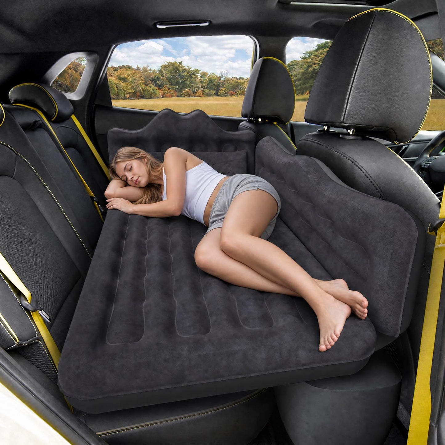 DikaSun Back Seat Car Air Mattress: Inflatable SUV Car Camping Bed for Truck Van, Thickened Double-Sided Flocking Travel Car Sleeping Pad with Air Pump 2 Pillows
