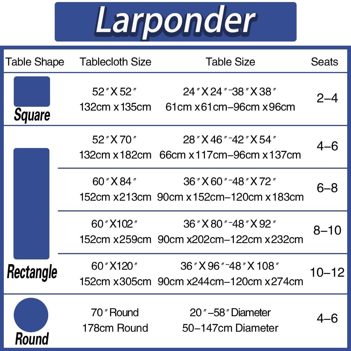Larponder Tablecloth Rectangle, Jacquard, 52" x 70", Navy