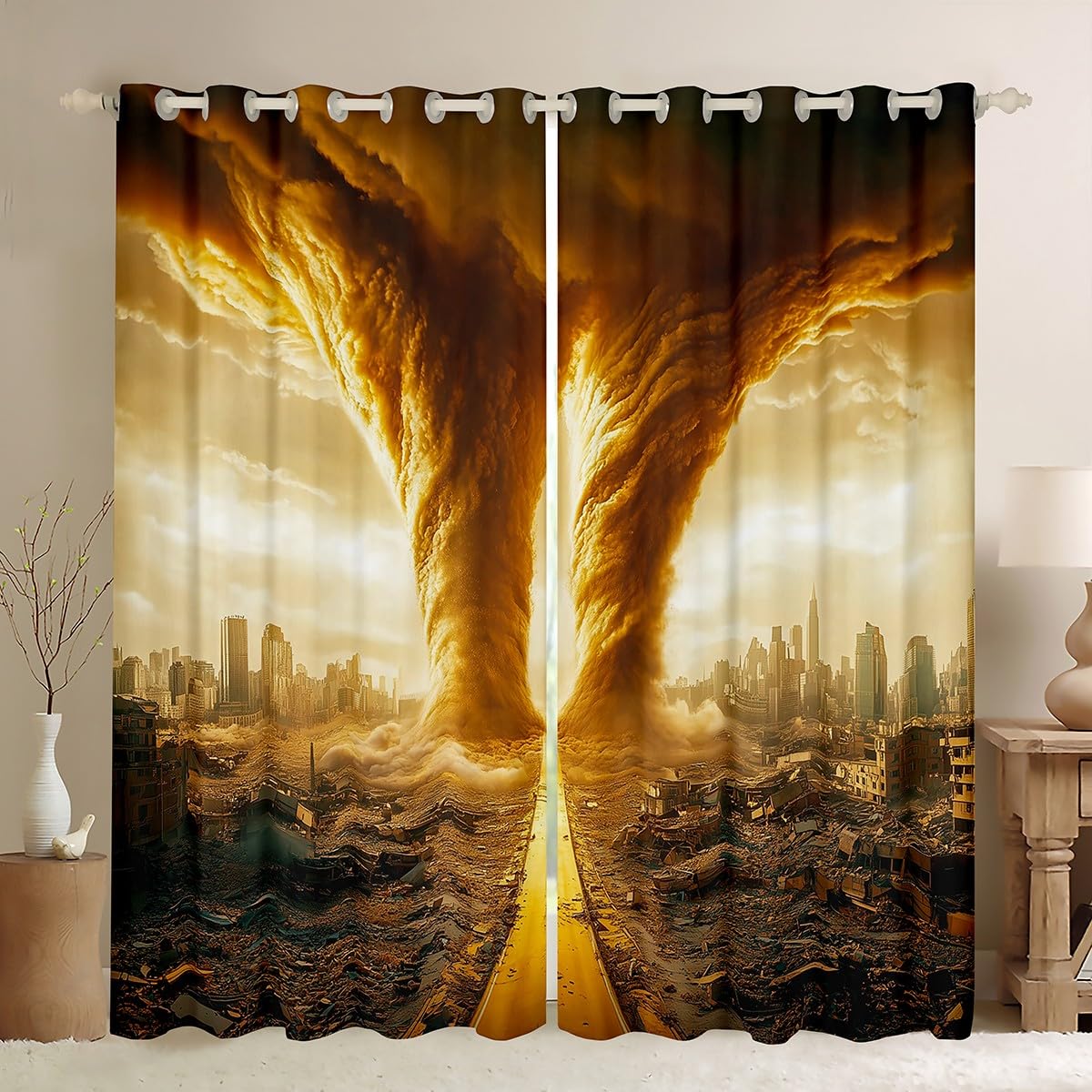 Erosebridal Sandstorm Curtains 38" Wx45 L,Natural Tornado Window Curtains Drapes for Storm Chaser,Nature Disaster Room Decor