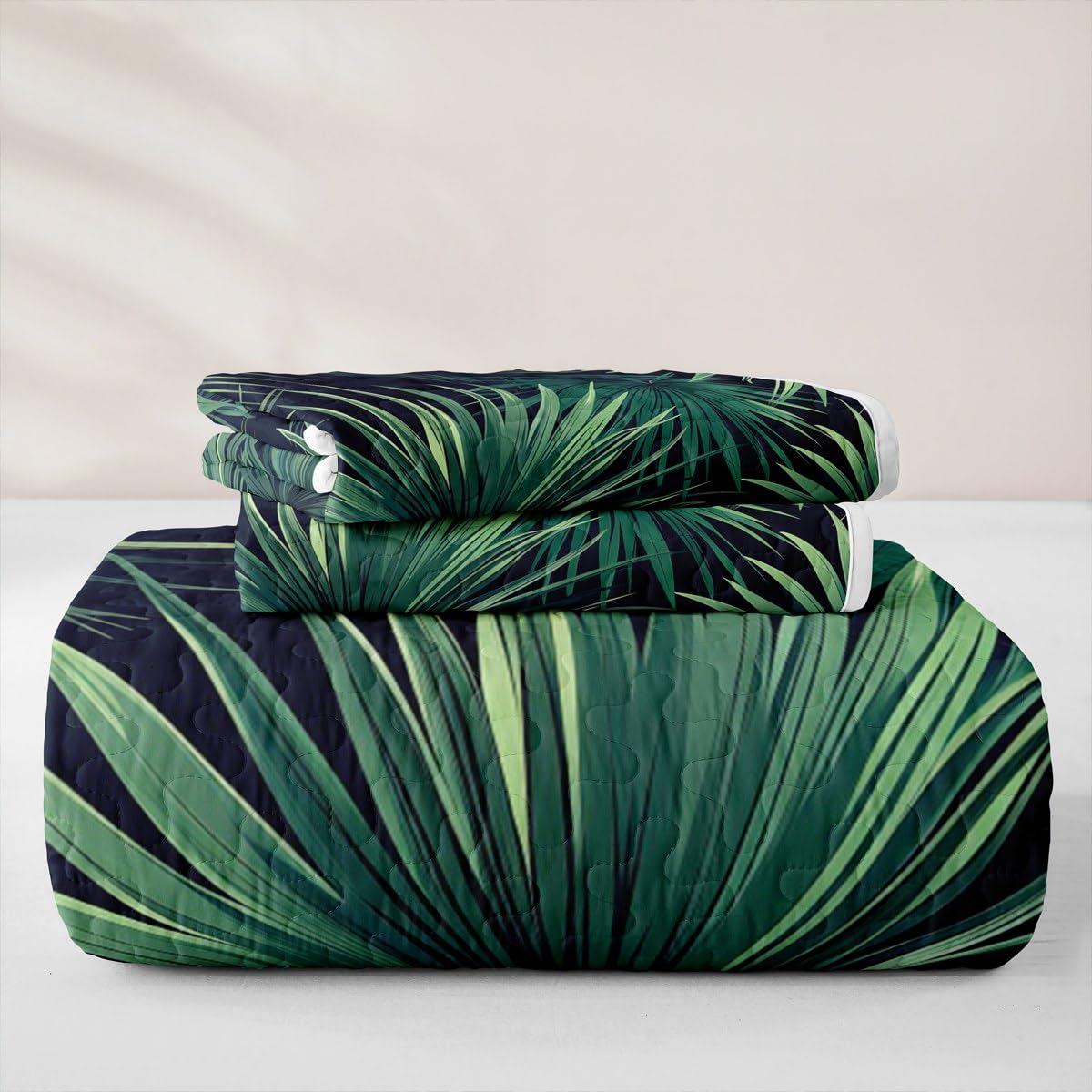 Erosebridal Palm Leaves Quilt Plant Branches Quilt Set Twin Hawaiian Tropical Theme Bedding Coverlet Green Bedspread with 1 Pillowcase