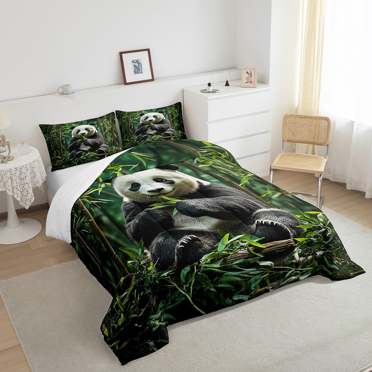 jejeloiu Cute Panda Bedding Set Full Size Kids Panda Bear Printed Comforter for Boys Girls Animal Comforter Set Wild Duvet Set Room Decorations Quilt Set