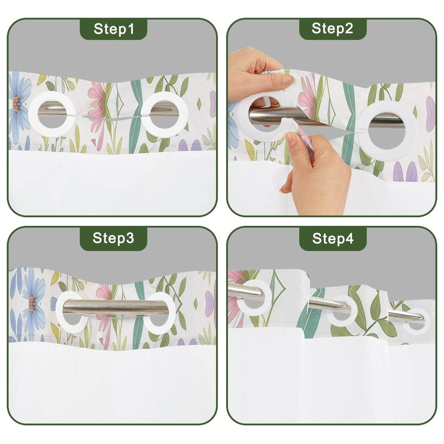 No Hook Shower Curtain with Snap in Fabric Liner Set, Waterproof & Washable, Boho Colorful Plant Floral Shower Curtains for Bathroom, Farmhouse Rustic Flower Bathroom Curtain, House Gift, 71x74 inch