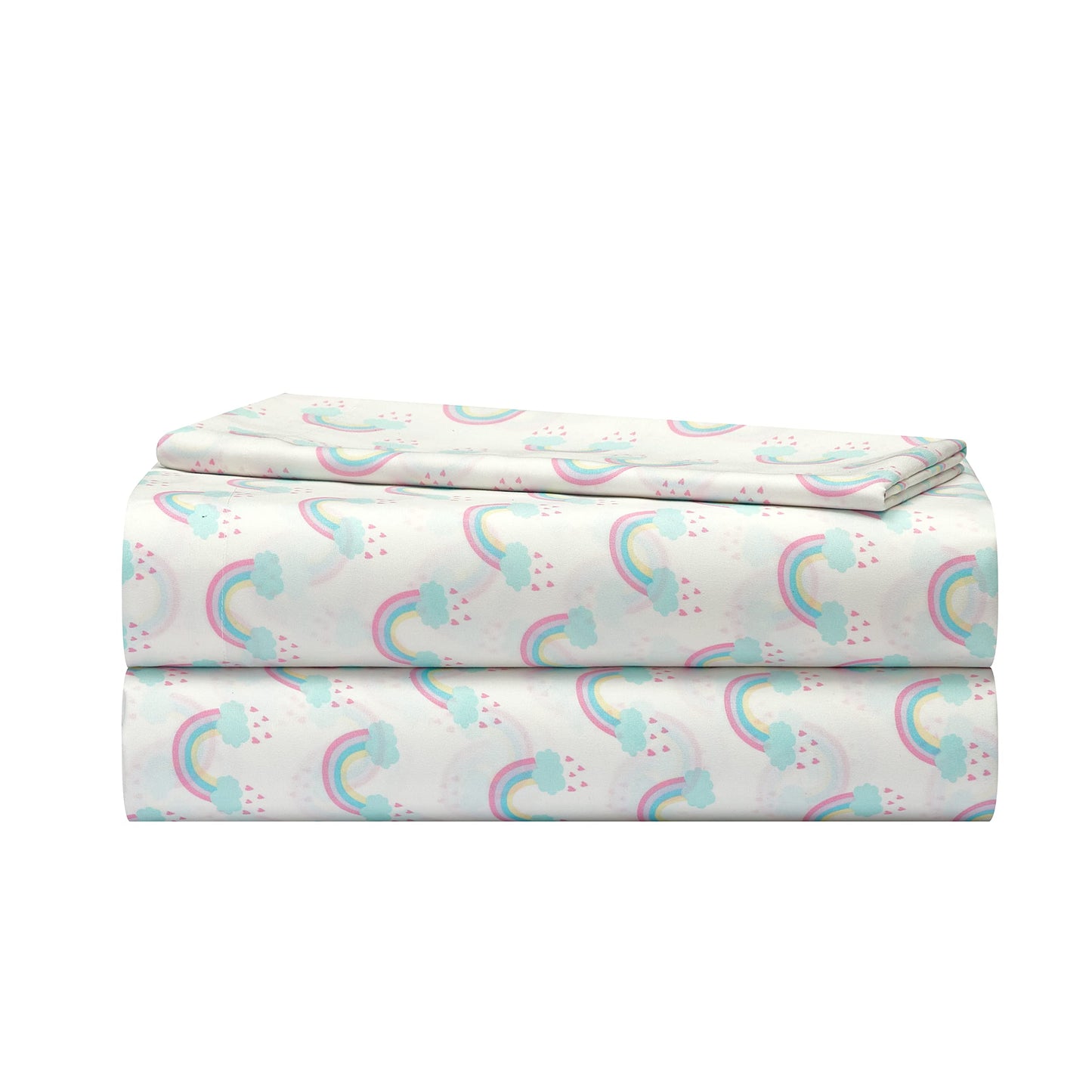 Heritage Kids 3 Piece Twin Sheet Set – Rainbow Print – Includes Flat Sheet, Fitted Sheet & Pillowcase – Soft Microfiber Bedding for Girls – Fits Standard Twin Bed