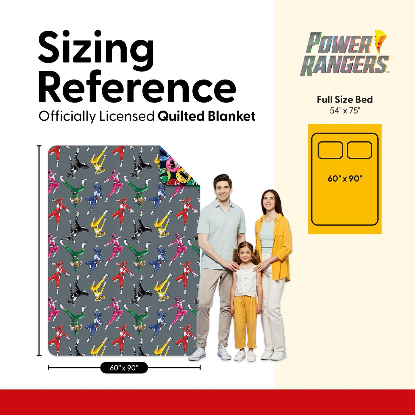 Northwest Power Rangers Rangers Go Twin Quilted Blanket, Comfy Throw, Adults Boys Girls, Soft Lightweight Bedding for Bed, or Couch, 60 x 90 inches