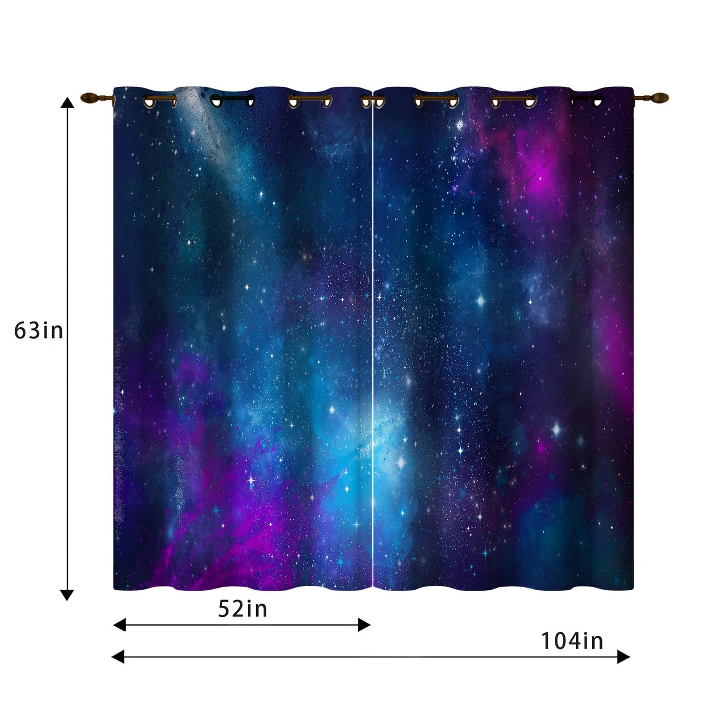 keepitcozi Galaxy Space Blackout Curtains for Bedroom Living Room Outer Nebula Universe Starry Sky Stars Decor Grommet Thermal Insulated Darkening Window Drapes 2 Panel Set, 52Wx63L