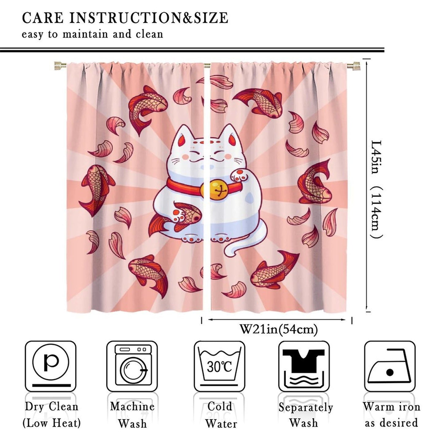 JanJCurt Japanese Noren Curtains, Lucky Cat Kitchen Window Curtain Oriental Style Traditional Red Carp Good Luck Window Treatments for Kitchen Living Room Bedroom, 42x45 Inch (No Blackout)