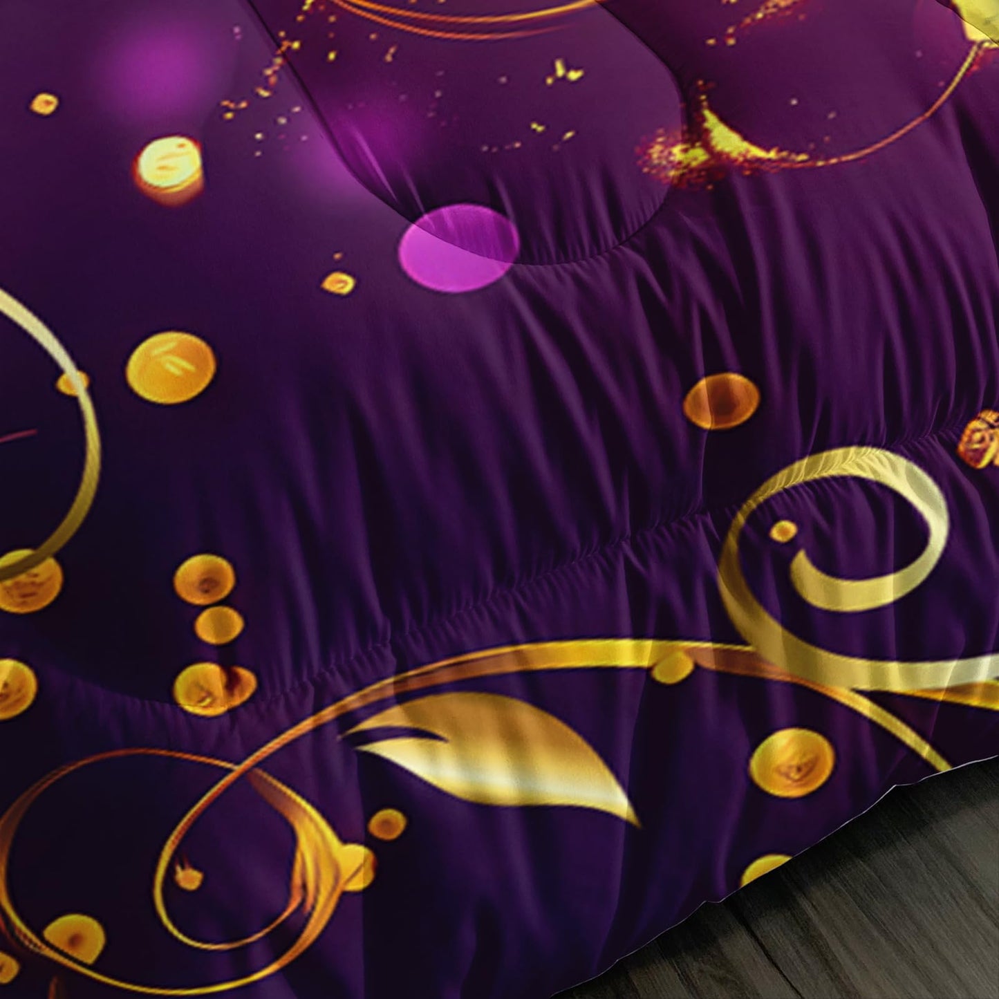 QOOMO 3Pcs Flower Print Comforter Set Queen Size,Cute Plants Bedding Set for Teens Boys Girls,Purple Comforter with 2 Pillowcases,Soft and Lightweight