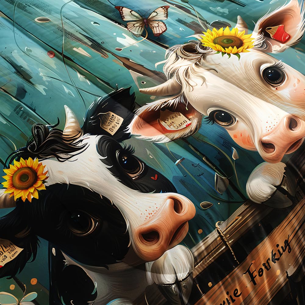 XYNHML Cute Cow Print Comforter Set Twin Size Sunflower Highland Cow Bedding Set Farm Animals Cow on Fence Quilt Bed Set with 1 Comforter and 2 Pillowcases for Kids Boys Girls Room Decor, D-cow2