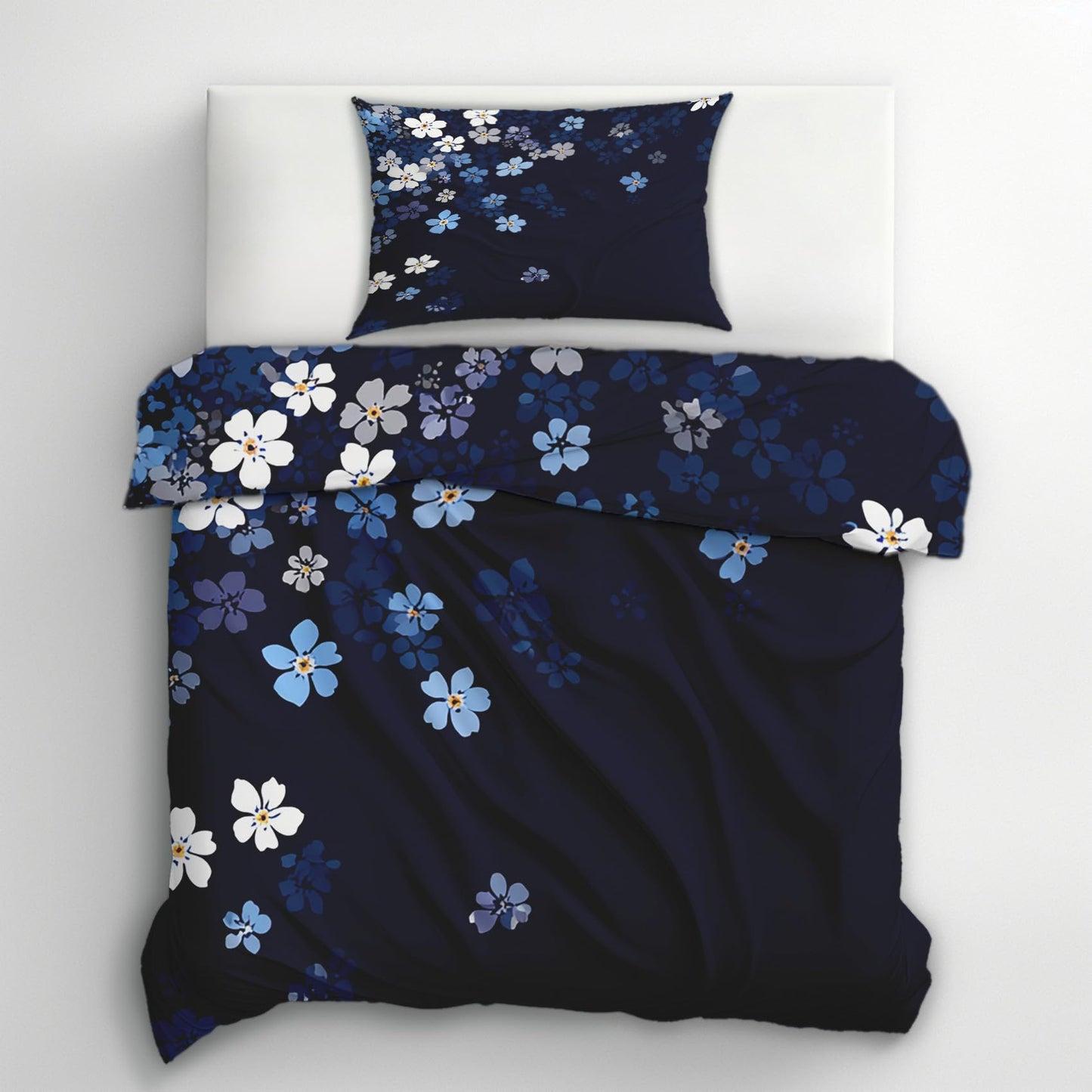 Navy Blue Floral King Size Duvet Cover Set 3 Piece, Botanical Flower Reversible Bedding with 2 Pillow Shams, Zipper & Ties, Ultra Soft Microfiber, Floral Bedroom Decorations 46A-I