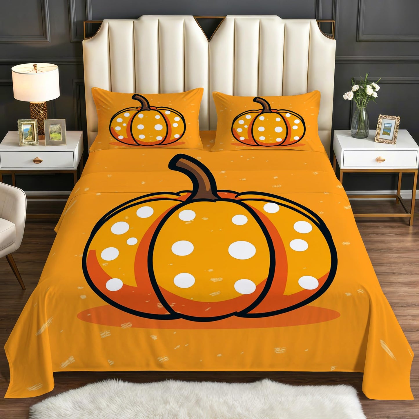 Zoainuos Pumpkin Sheets Full Size Bed, Halloween Thanksgiving Sheet Sets, Soft Microfiber Deep Pocket Wrinkle Free Bedding Sheets & Pillowcases, Fall Pumpkin Bedroom Decor & Gifts