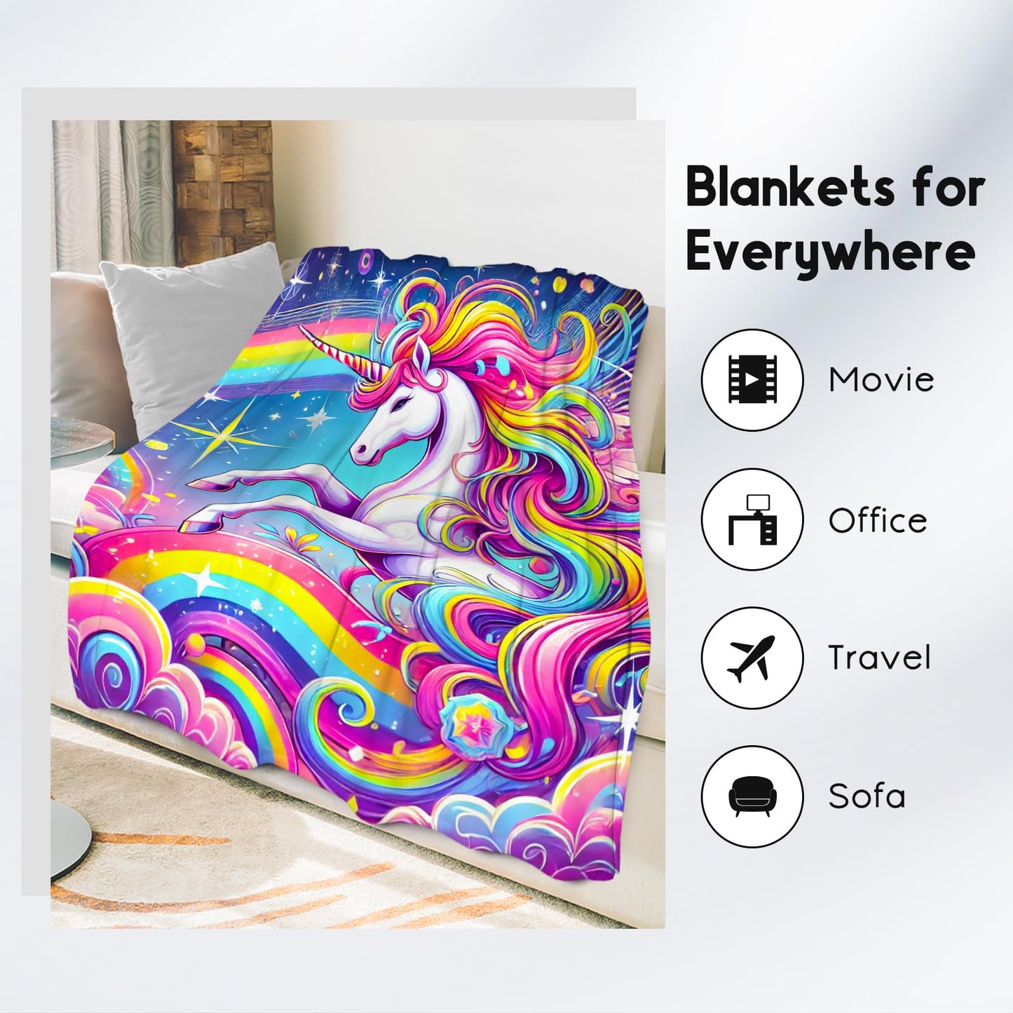Unicorn Blankets - Kids Blanket Gifts for Girls - Flannel Soft Cute Throws for Room Decor, Couch,Office - 30"x40"