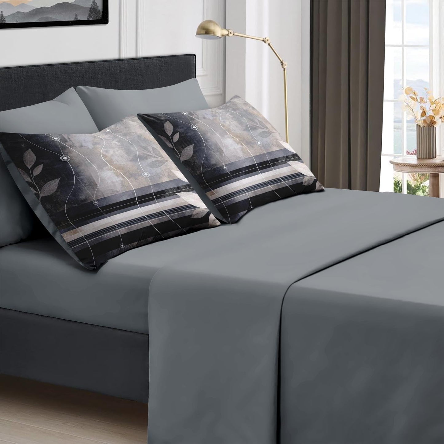 Boewywh Comforter Set Twin Size Abstract Leaf Modern 7 Pcs, Bedding for Kids and Adults, Bed Sheet Sets with Fitted Sheet 2 Pillowcases & 2 Shams for Bedroom Bed Decor