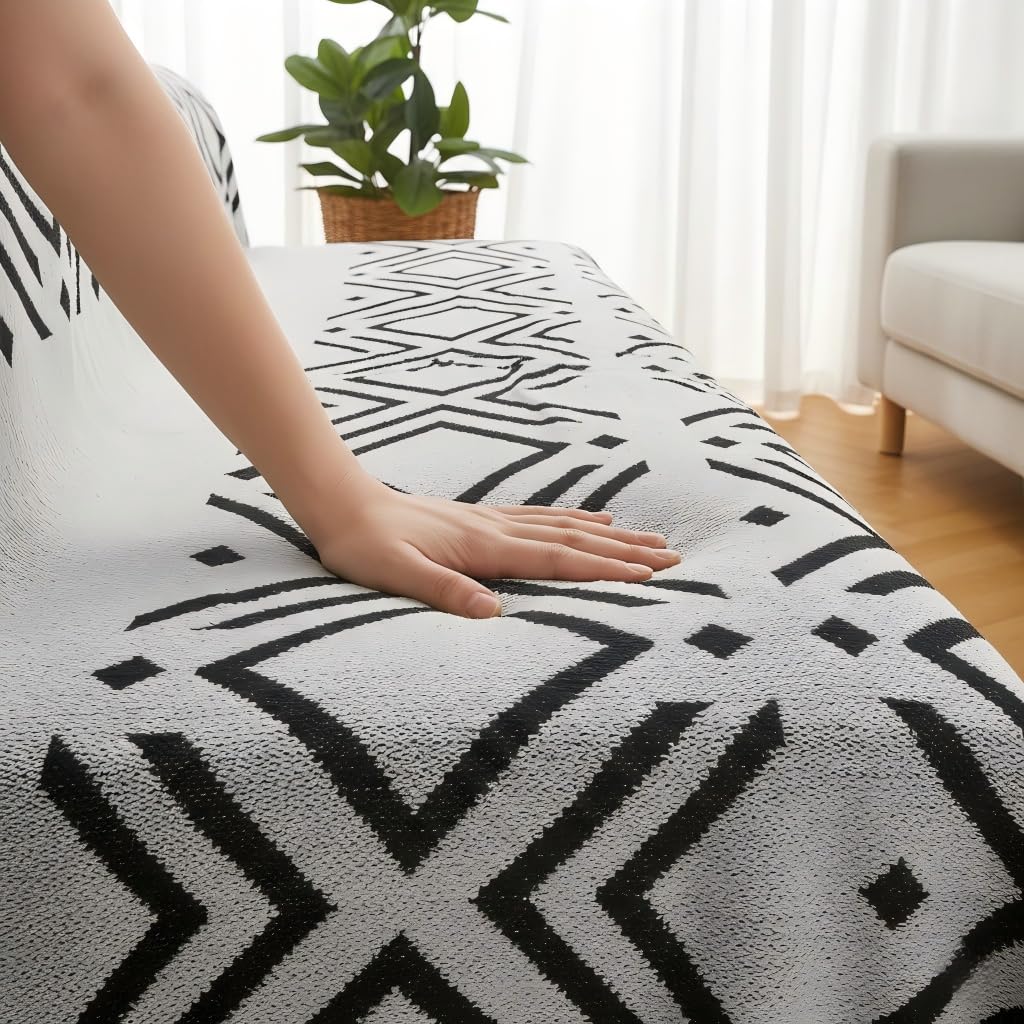 amorus Bohemian Throw Blanket Chenille Jacquard Tassels Cover,63"*71",NO.1