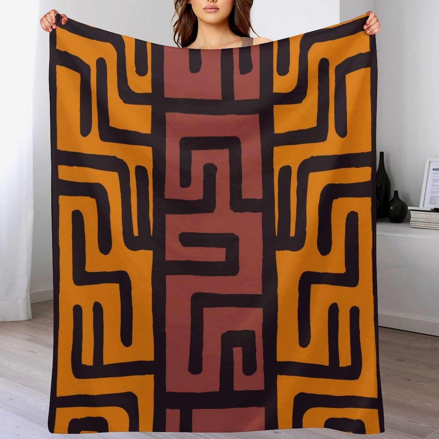 ZhiRain African Mudcloth Bohemian Pattern Throw Blanket Tribal Africa Ethnic Abstract Geometric Blanket for Sofa Bed Couch Chair Or Dorm 50"x60"