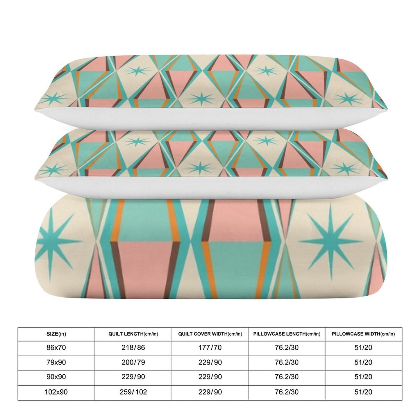 Mid Century Duvet Cover Retro Atomic Bedding Set, Rainbow Grid Comforter Cover Vintage Fifties 1950s Bed Set, Aesthetic Abstract Art Bedding 3 Piece (1 Duvet Cover 86"x70" + 2 Pillow Sham 20"x30")