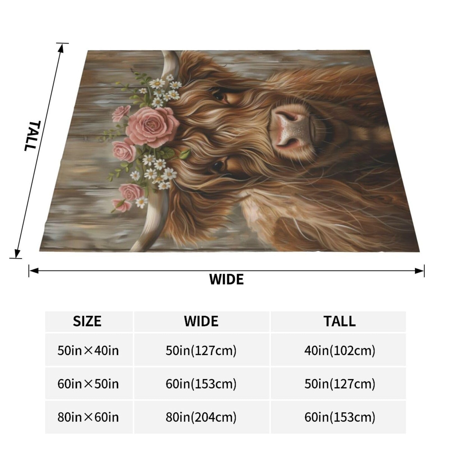 Highland Cow Blanket, Floral Crown Bull Throw, Soft Cozy Fleece Blankets for Kids Women Girls, Rustic Farmhouse Western Decor for Room Couch & Bed Birthday Gifts 50x60in