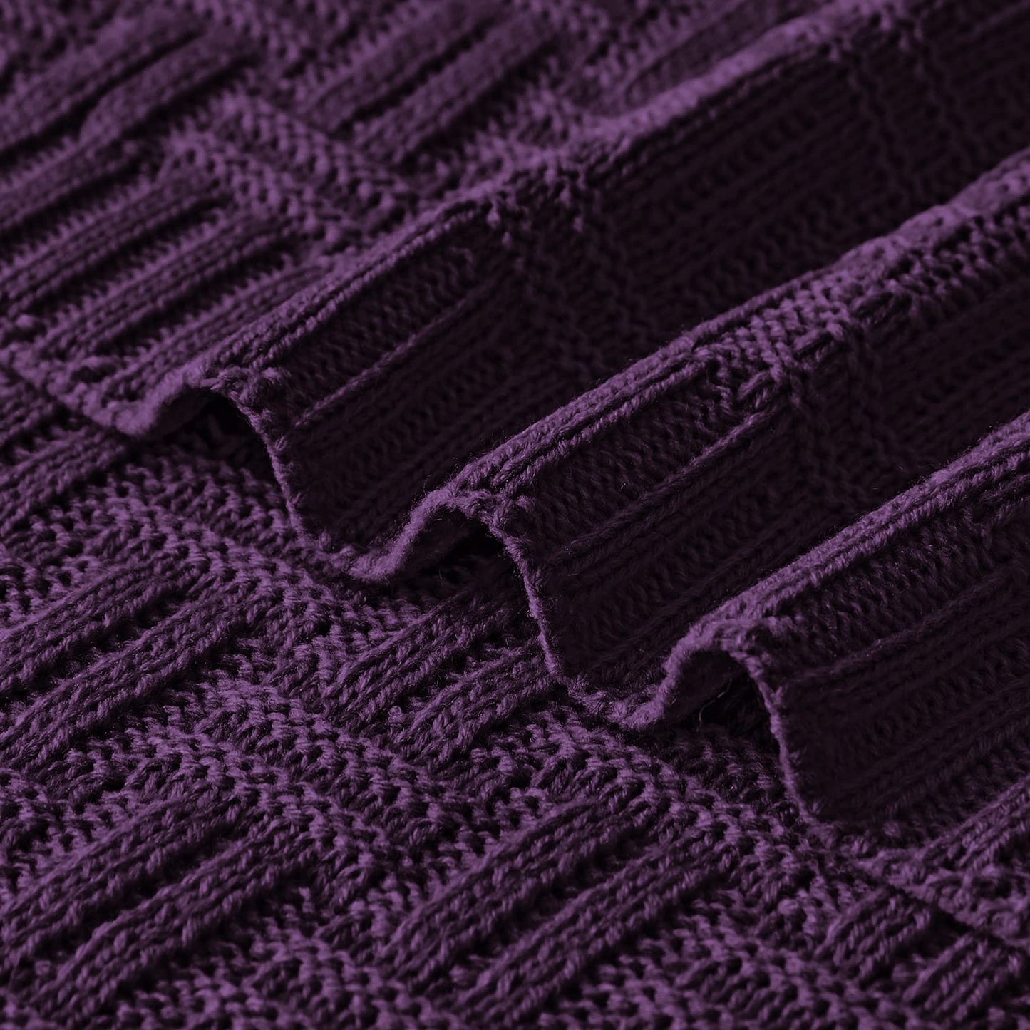 Aormenzy 60x80 Cozy Acrylic Cable Knit Blanket for Couch, Sofa, Bed - Dark Purple