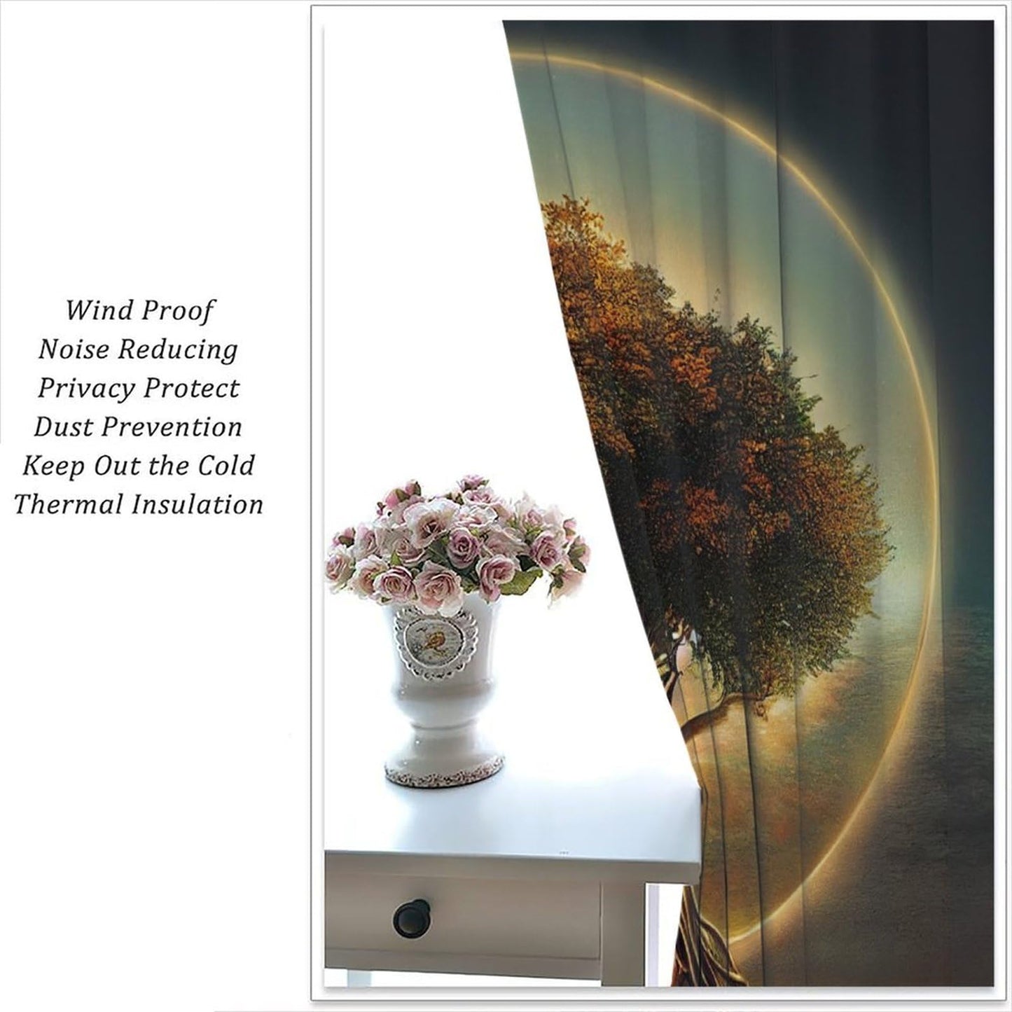 HZOHNAGO Tree of Life Curtains Vibrant Golden Forest Grassland Pattern Print Decor Rod Pocket Window Drapes for Bedroom Living Room 42x45in