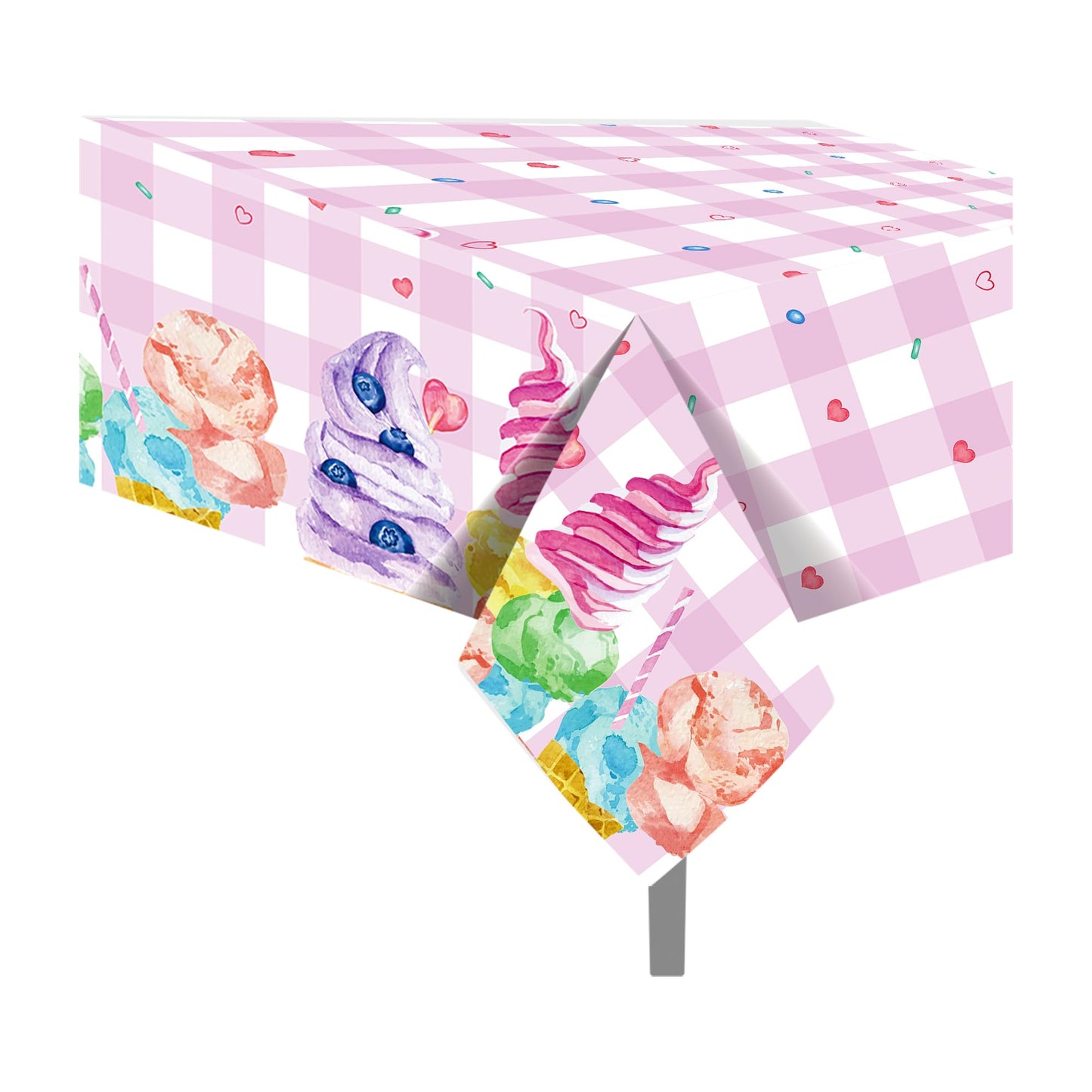 CC HOME 1Pc Ice Cream Cake Party Plastic Tablecloth 54 x 87 Inch Summer Sweet Ice Cream Long Rectangular Table Cover for Buffet Ice Cream Party Holiday Dinner Picnic Tablecloth for Kitchen Event Use