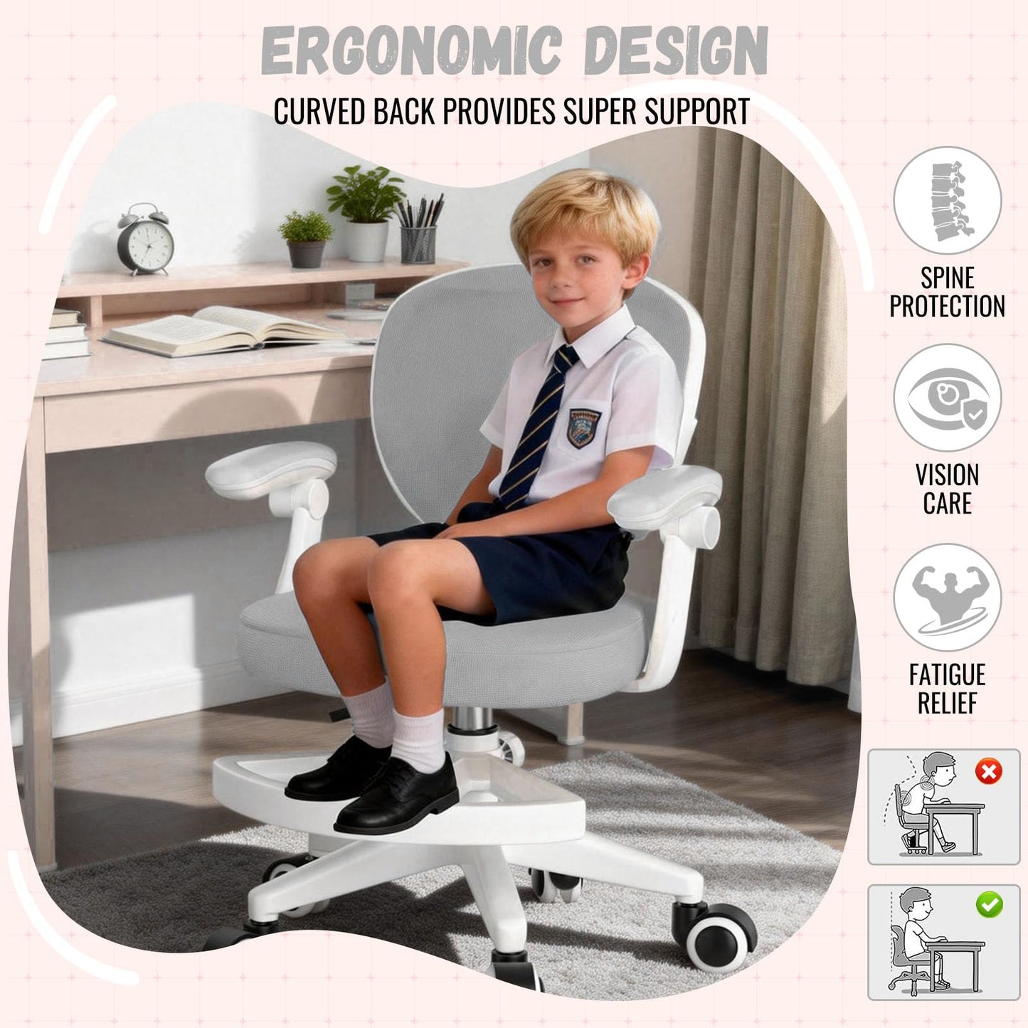 Ergonomic Kids Desk Chair 4-12, Adjust Height Children Study Computer Chair